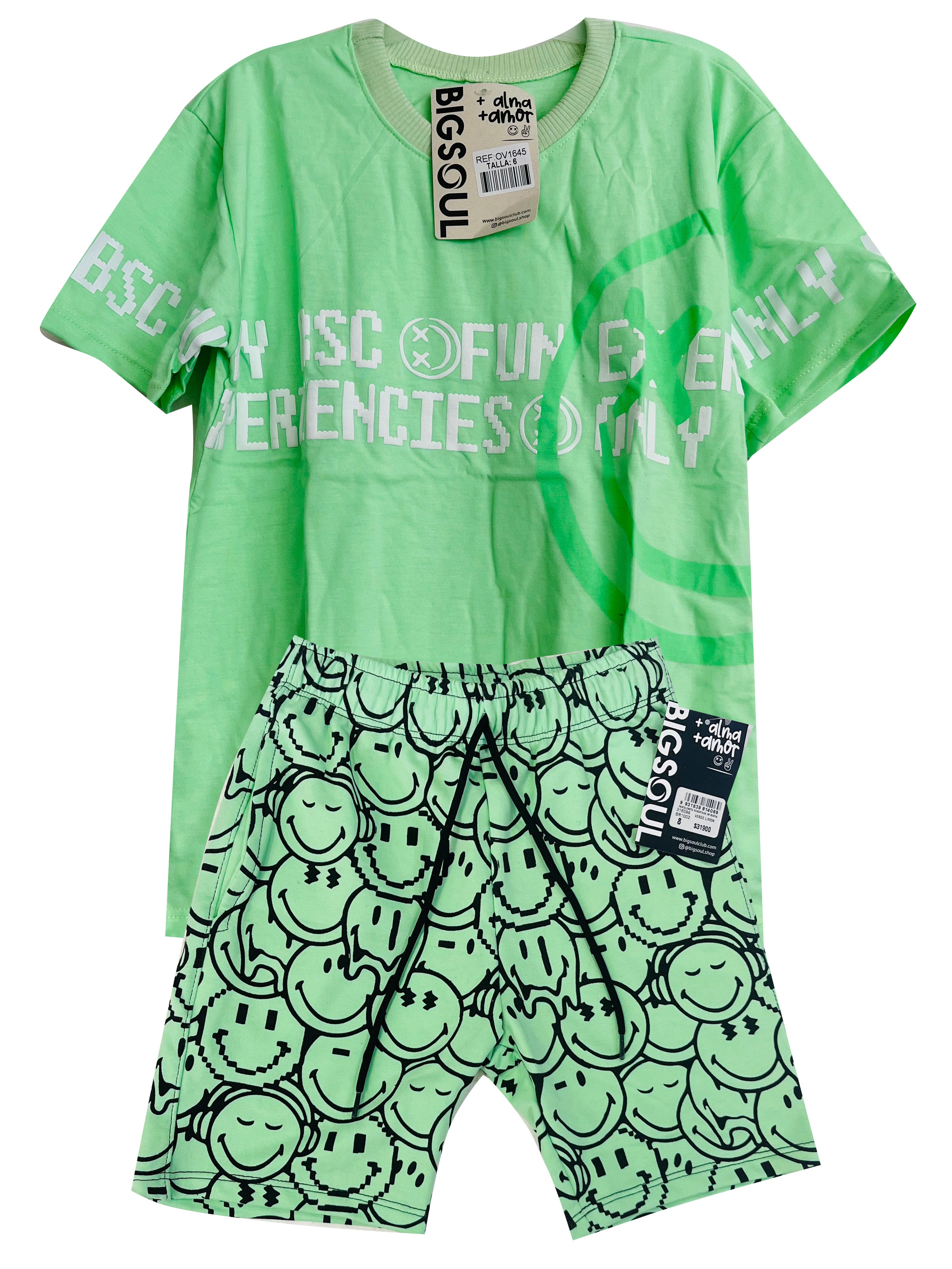C1645  CAMISETA OVERSIZE VERDE MANZANA/ BERMUDA VEDE MANZANA BURDA