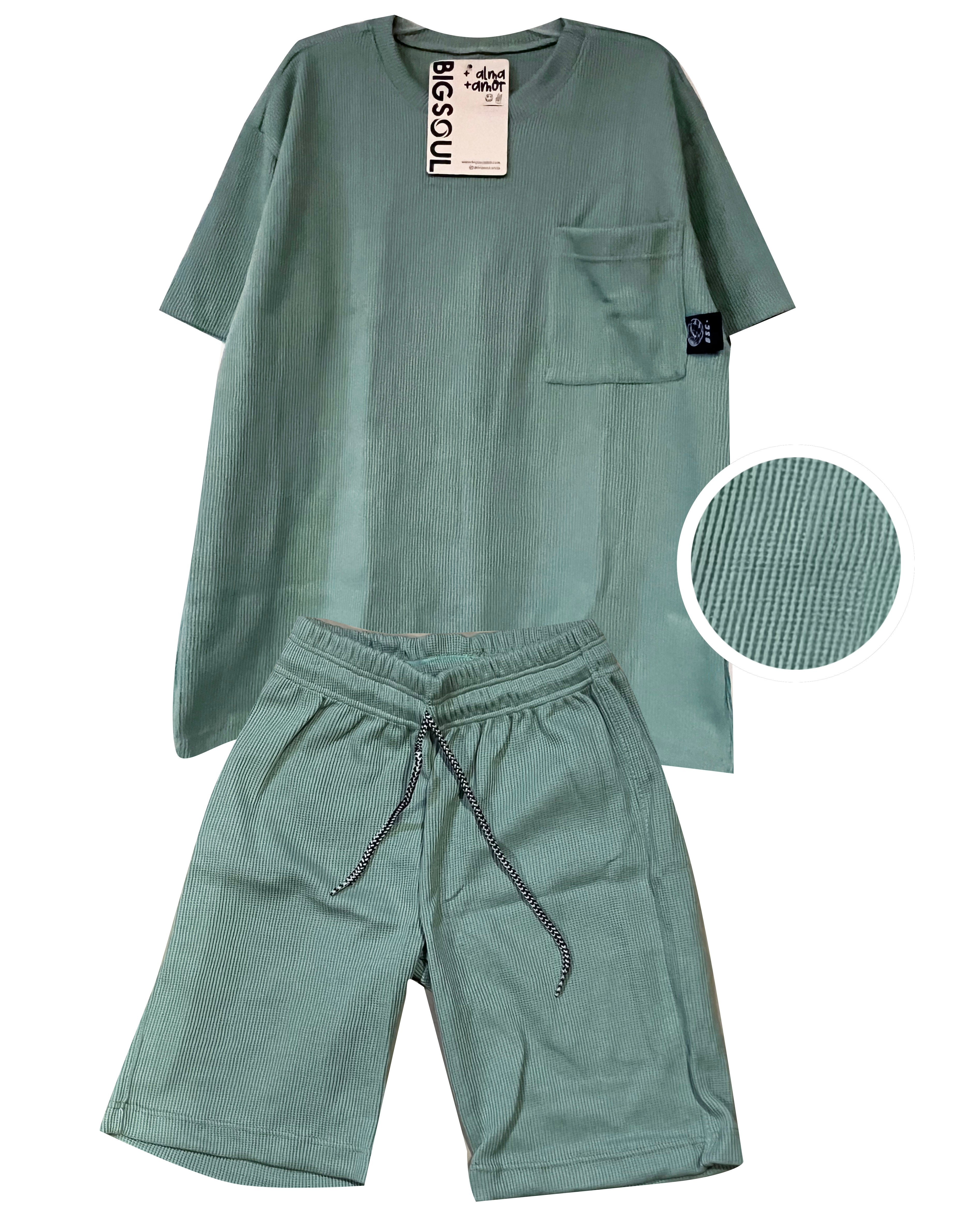 C1865 CONJUNTO UNICOLOR  TELA GALLETA COLOR  VERDE SECO