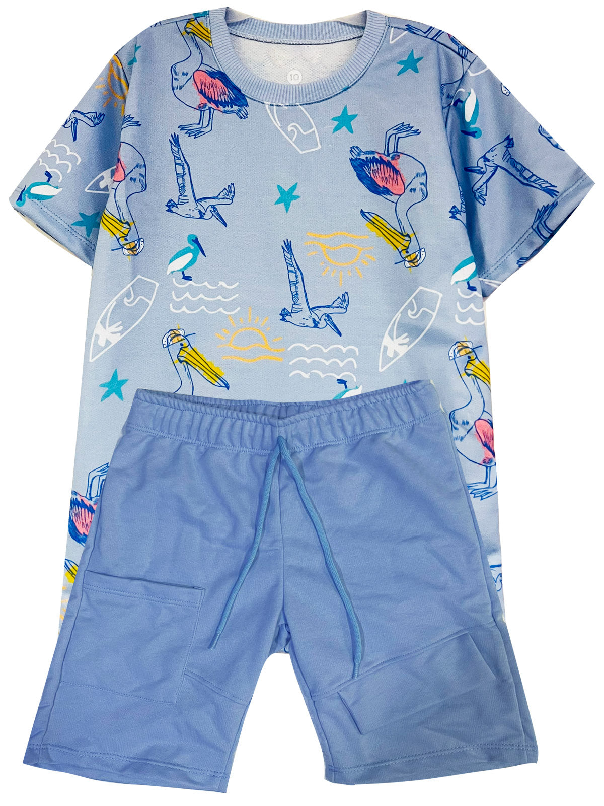 C1900 CONJUNTO CAMISETA OCEANO/ BERMUDA AZUL CIELO BURDA