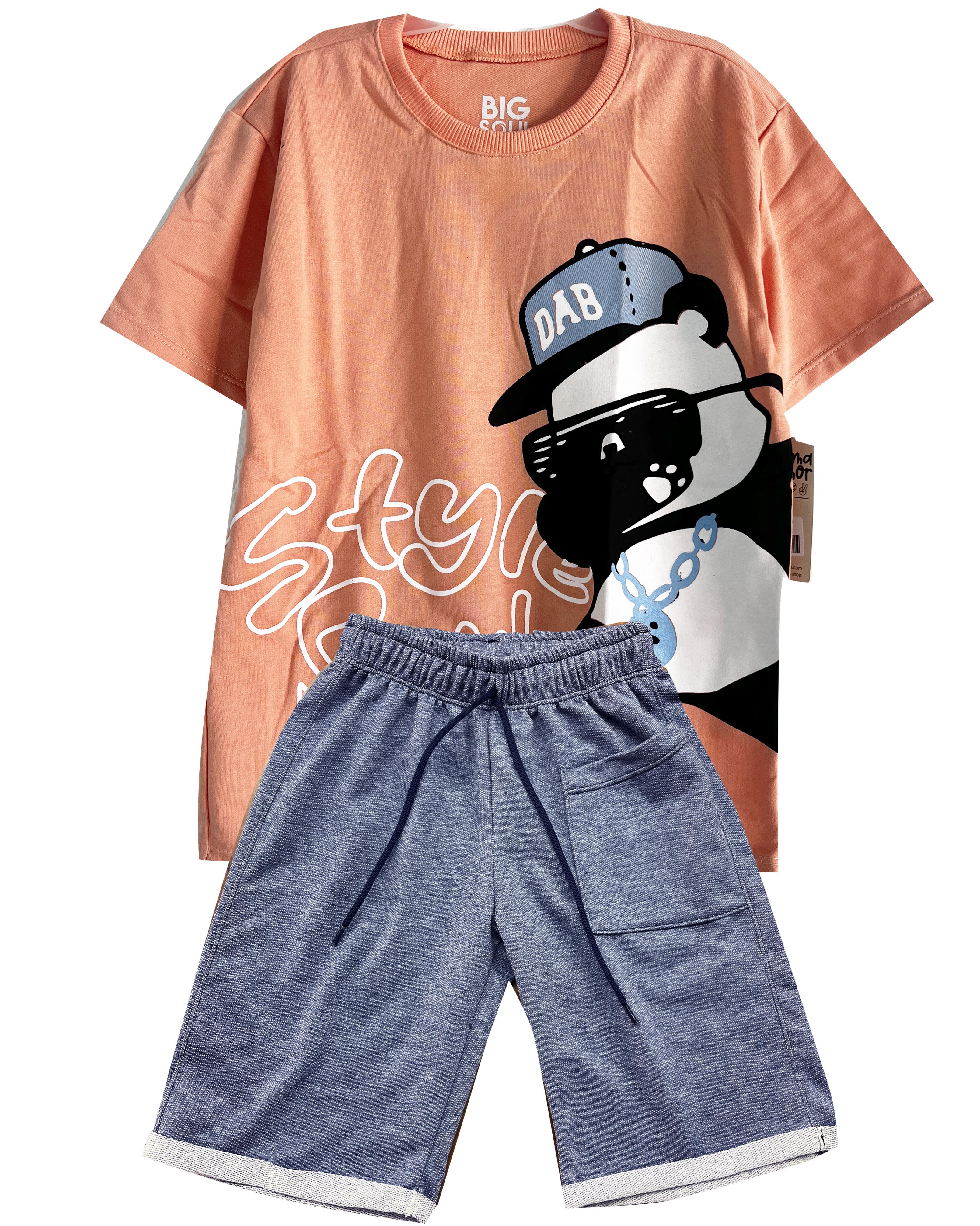 C1939 CONJUNTO UNICOLOR OVER SIZE MANDARINA/ BERMUDA INDIGO BURDA