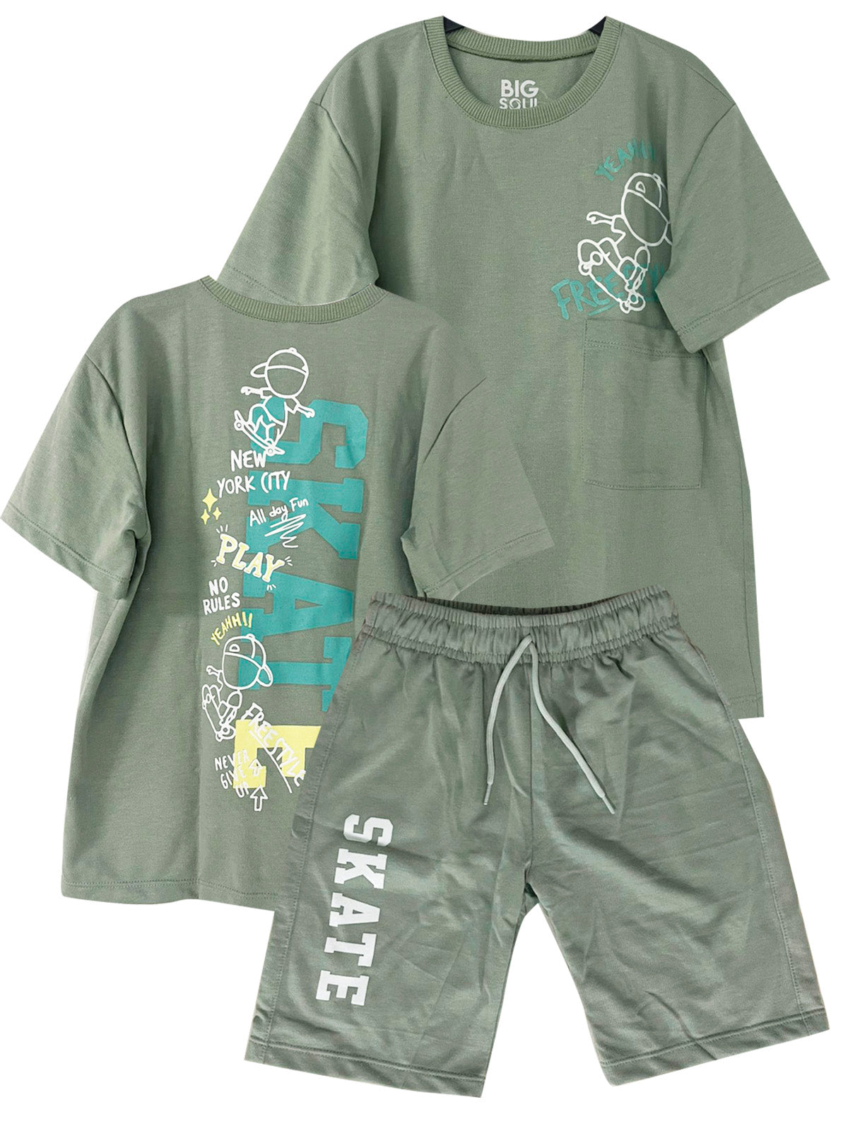 C1977 CONJUNTO UNICOLOR OVER SIZE VERDE MILITAR/ BERMUDA VERDE MILITAR