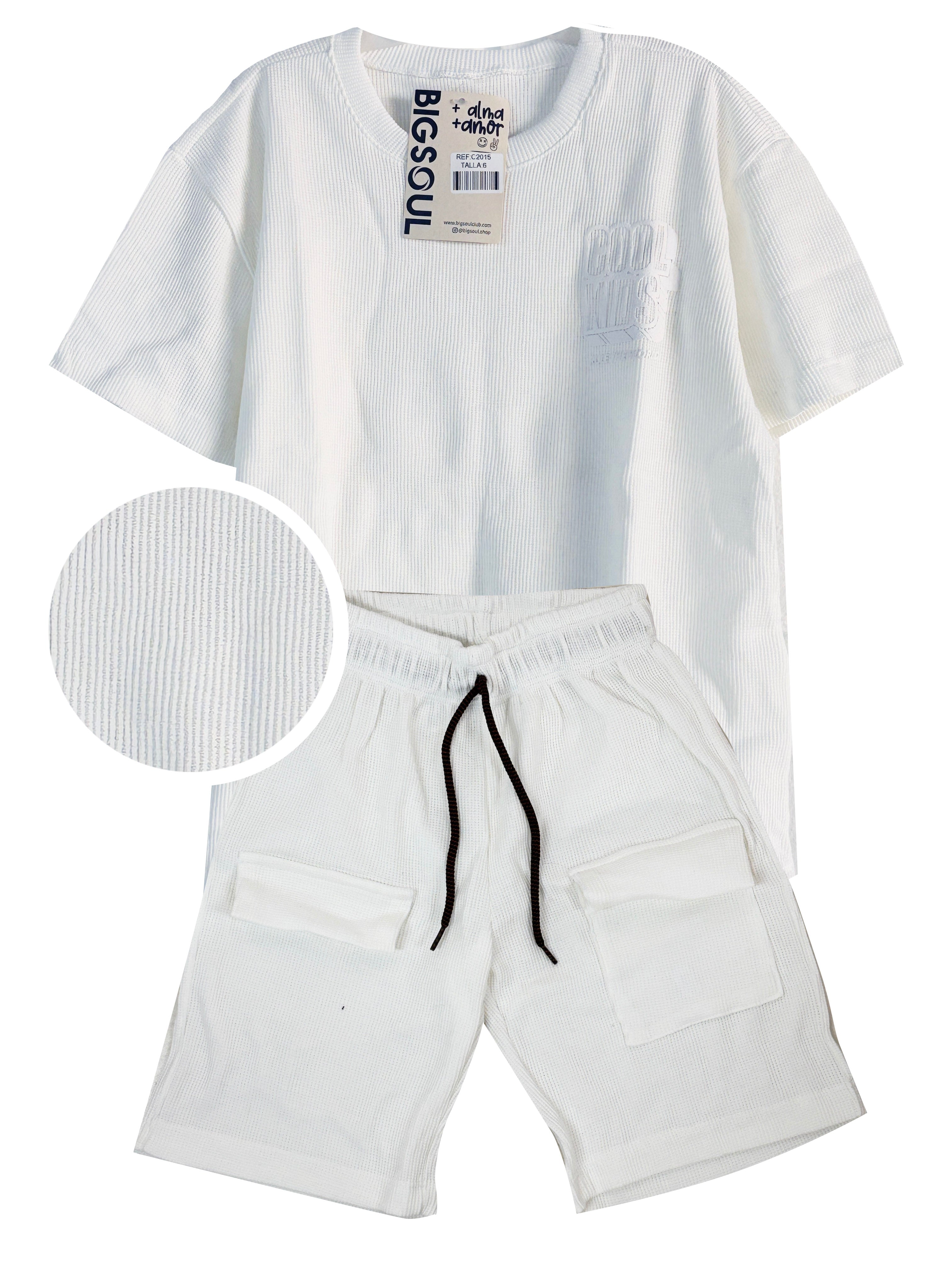 C2015 CONJUNTO UNICOLOR  TELA TEXTURA COLOR BLANCO