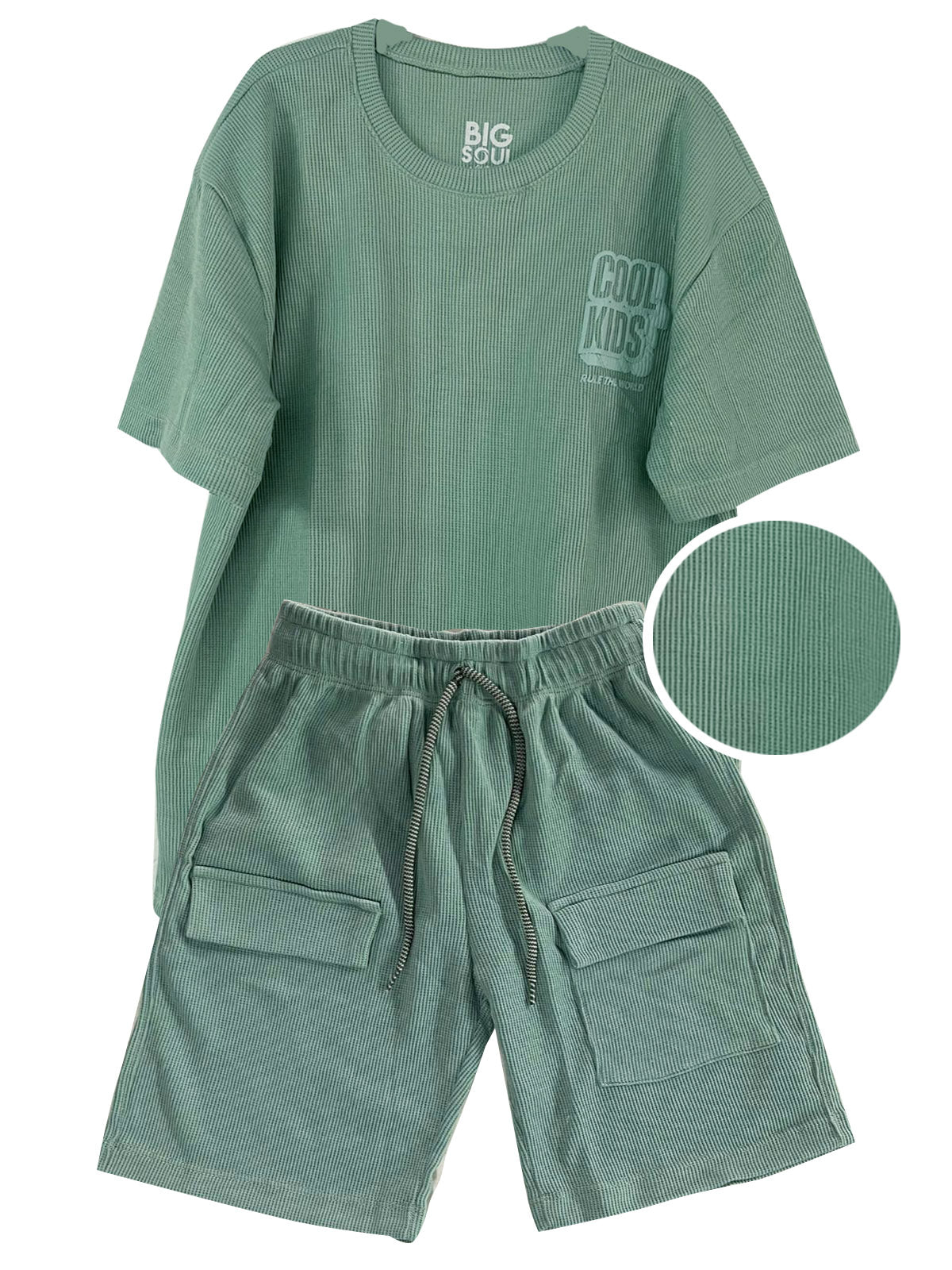 C2015 CONJUNTO UNICOLOR  TELA TEXTURA COLOR VERDE SECO