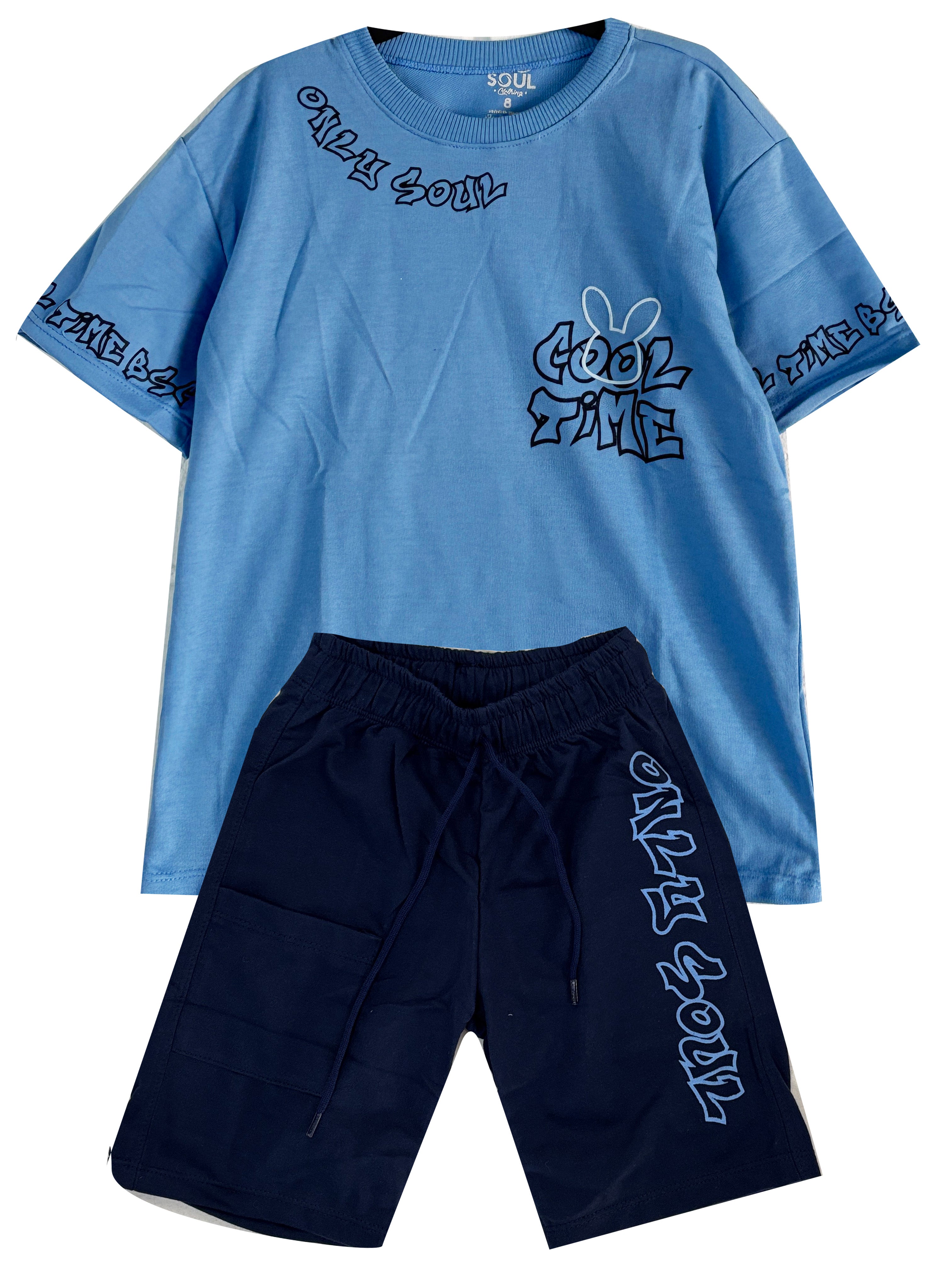 C2072 CONJUNTO CAMISETA  OVER SIZE HORTENCIA/ BERMUDA NEGRO