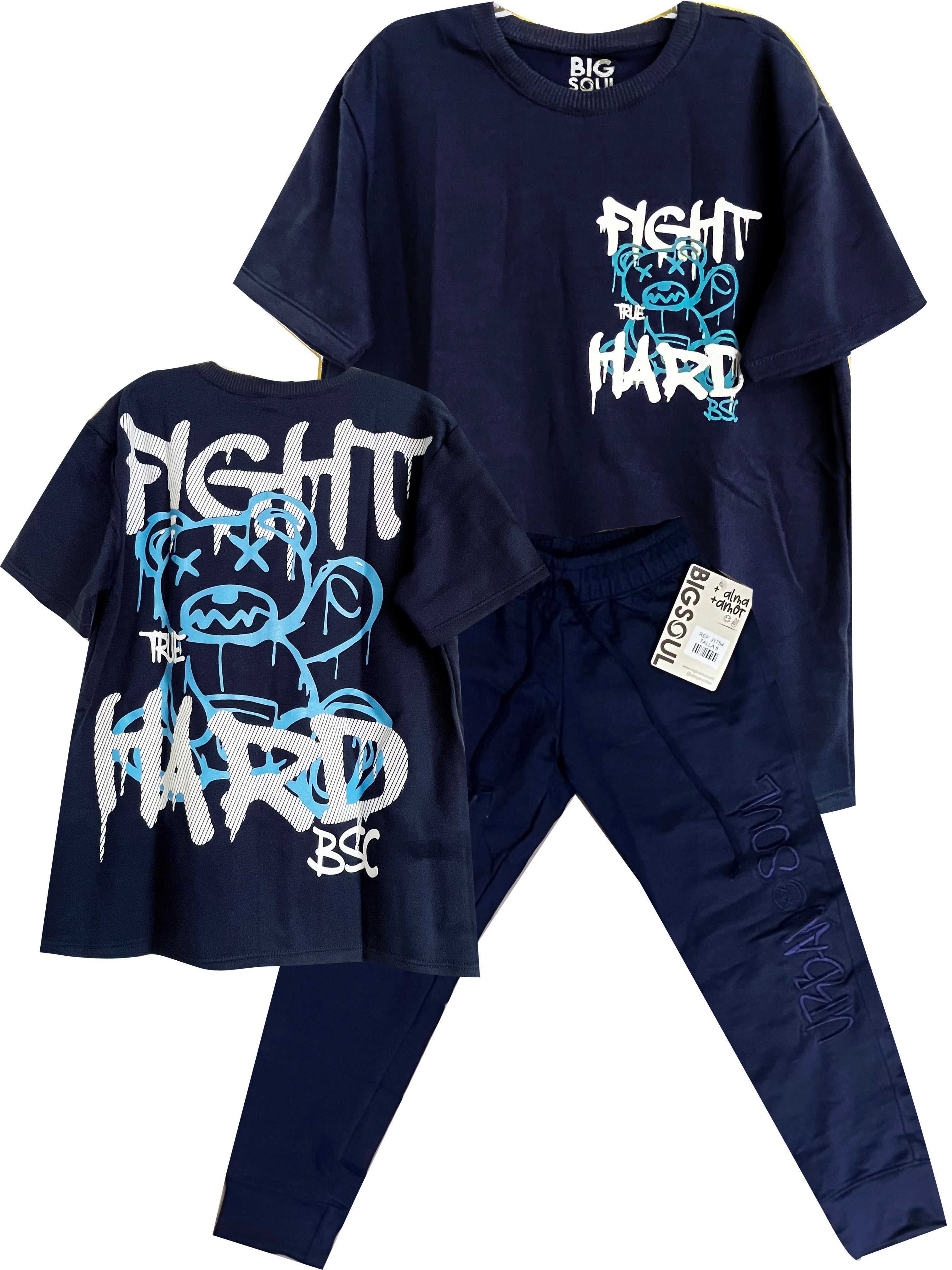 CJ1636  CONJUNTO UNICOLOR  CAMISETA OVER SIZE AZUL OSC/ JOGGER AZUL OSCURO