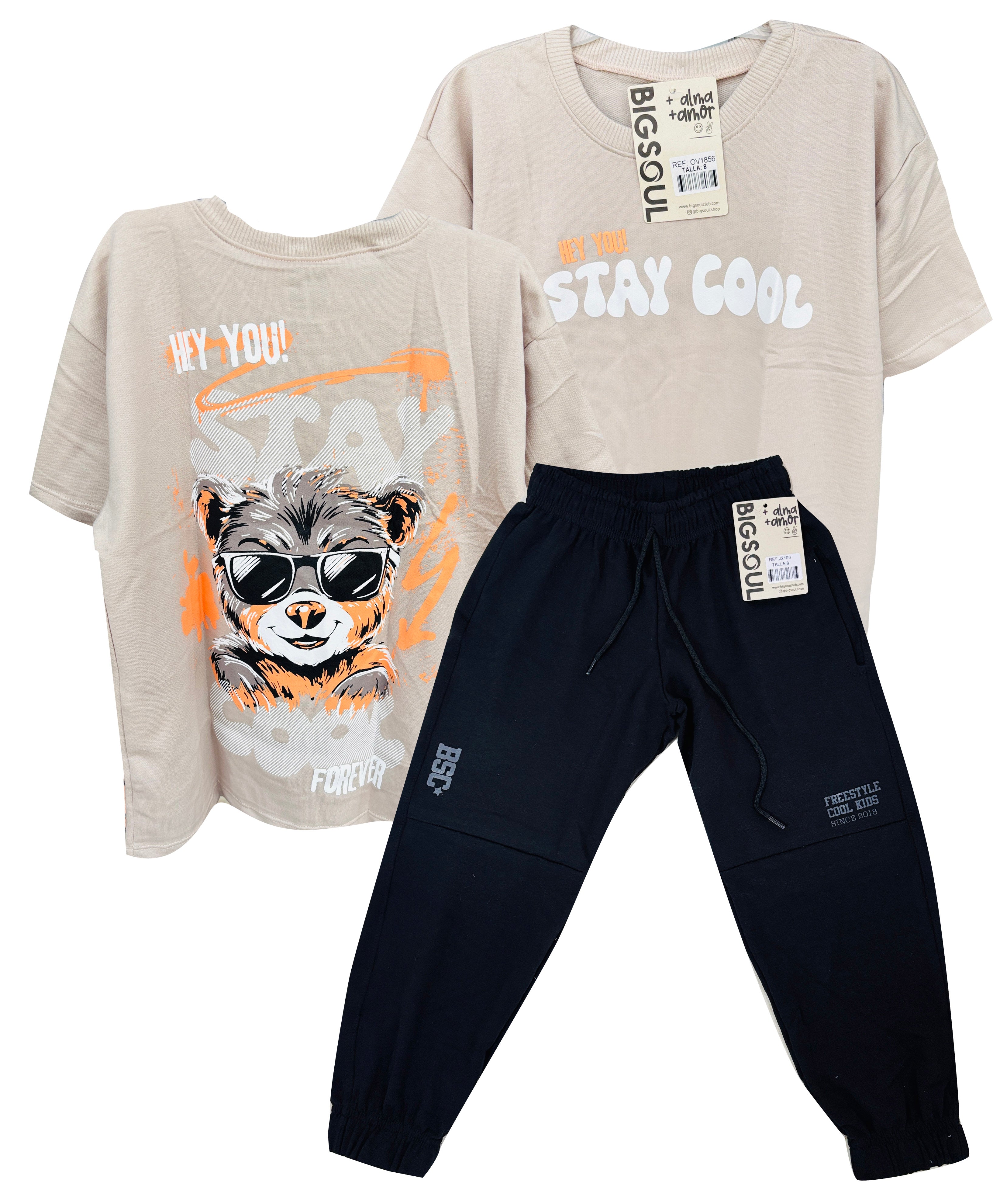 CJ1856  CONJUNTO CAMISETA OVER SIZE KAKY/ JOGGER NEGRO