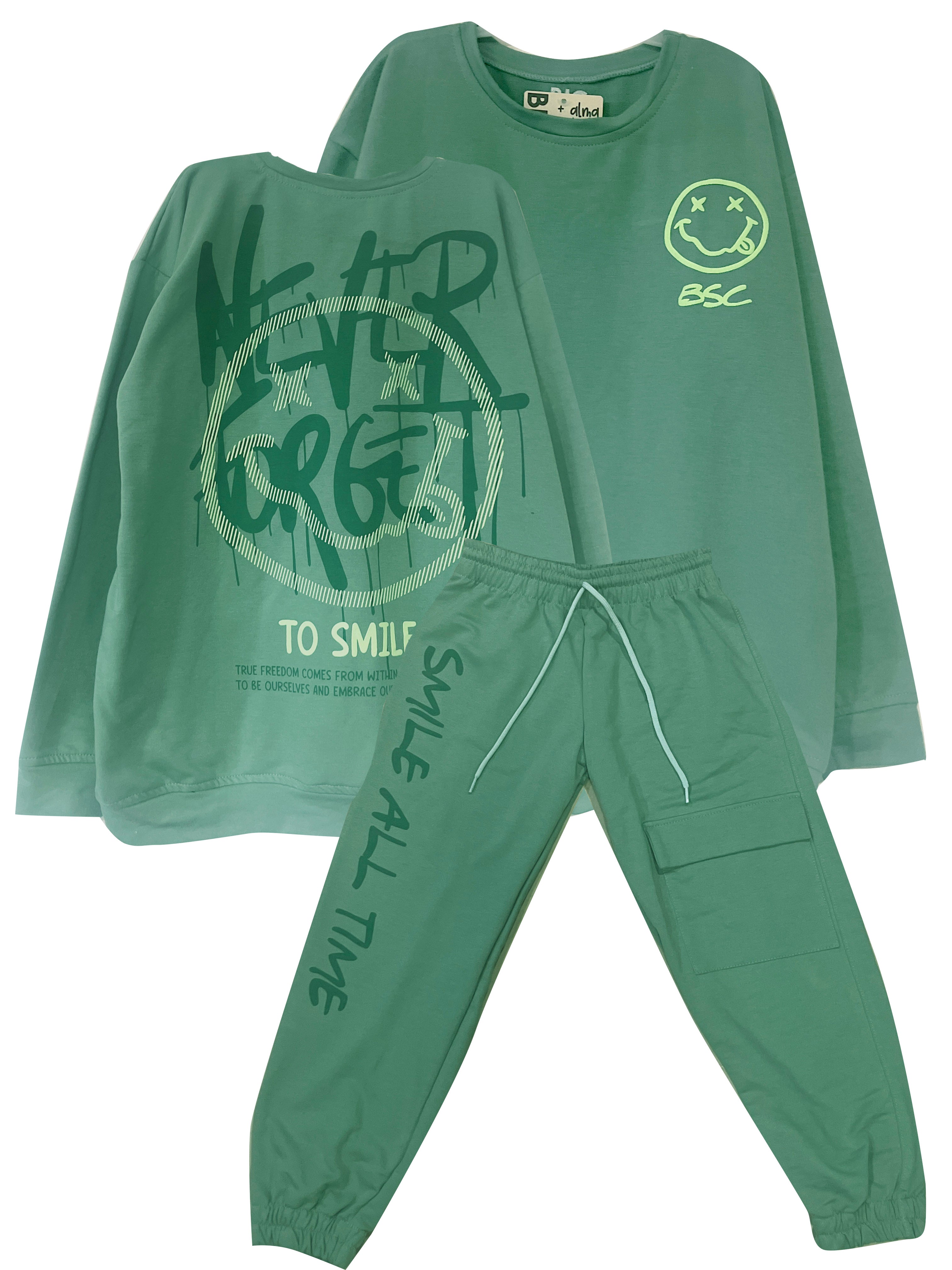 CJ1916 CONJUNTO UNICOLOR BUSO  OVERSIZE VERDE  + JOGGER VERDE BURDA