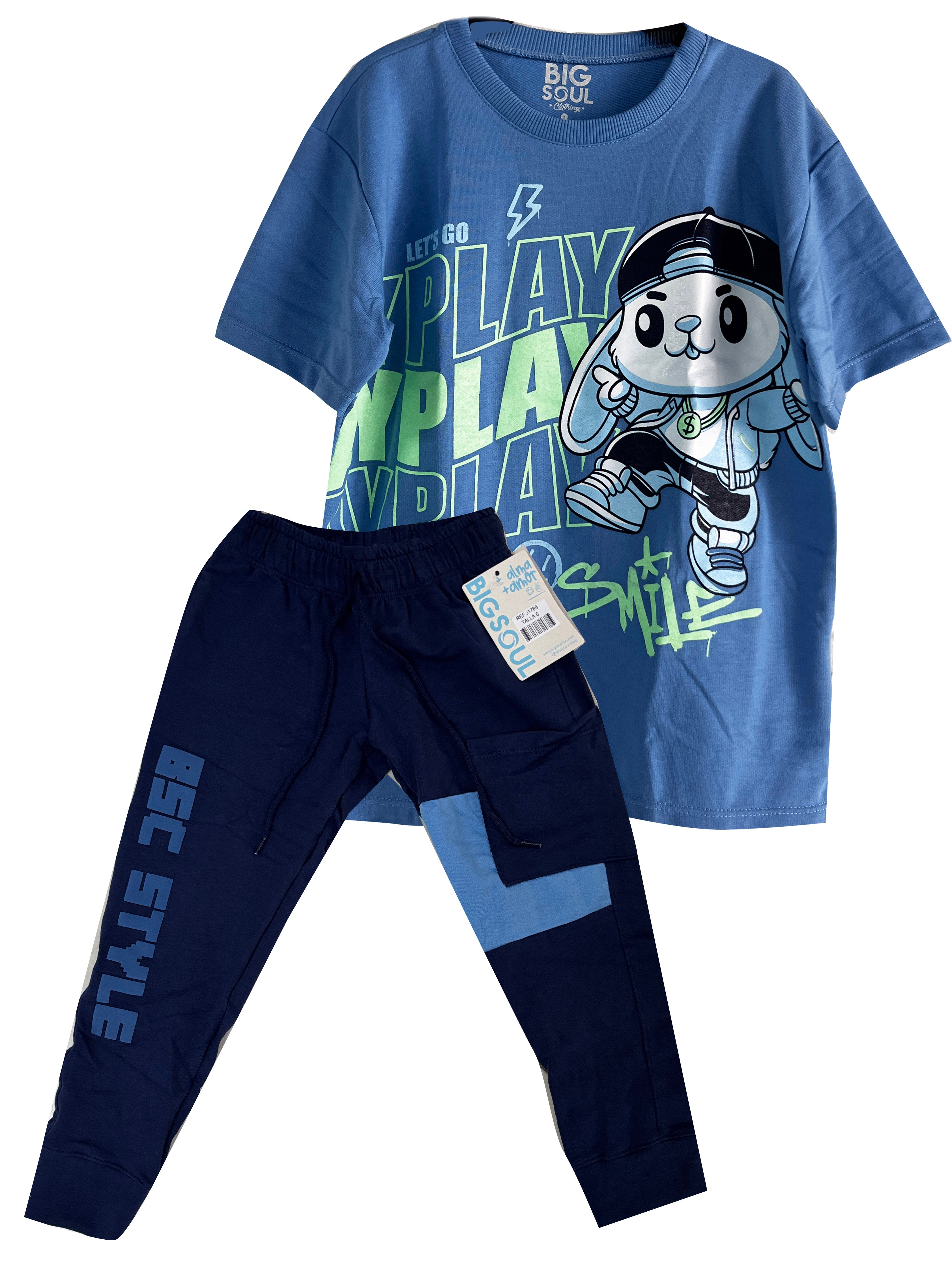 CJ1929 CONJUNTO  CAMISETA OVERSIZE HORTENCIA/ JOGGER AZUL OSCURO