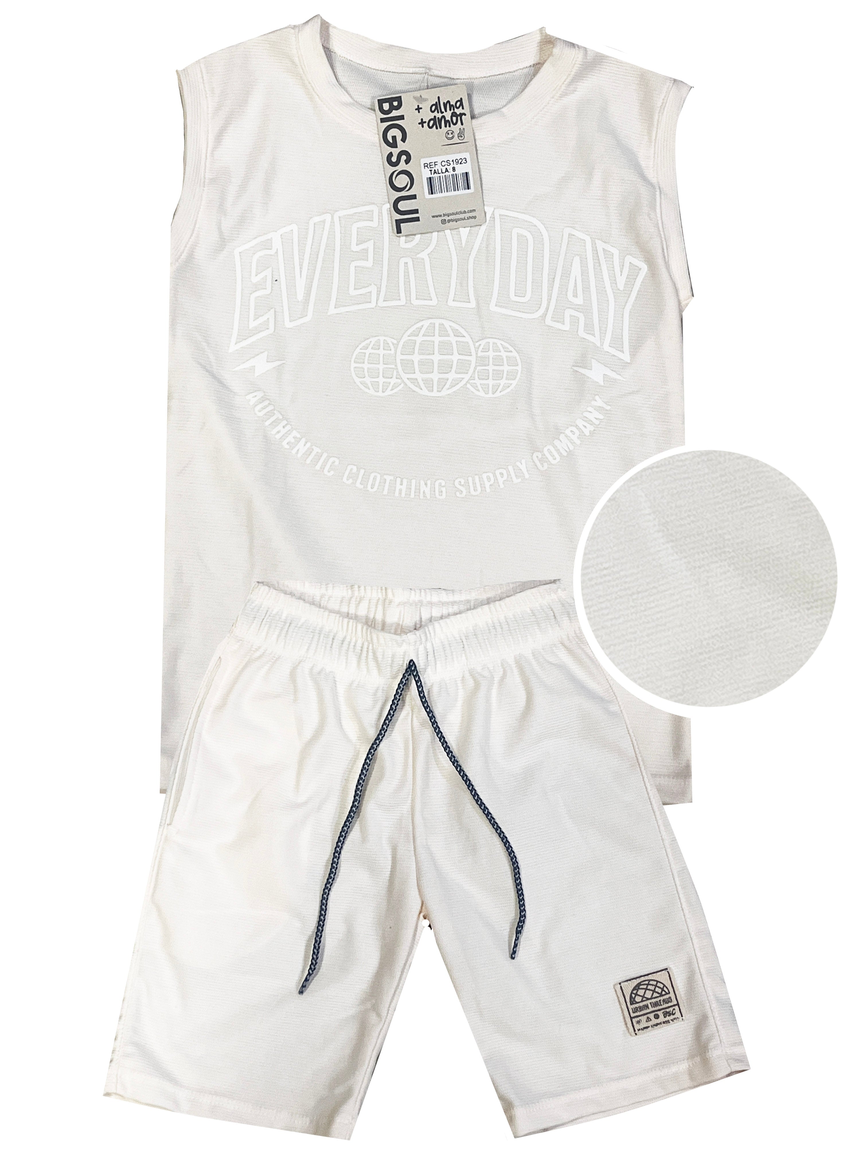 CS1923 CONJUNTO UNICOLOR CAMISILLA / BERMUDA TELA TEXTURA MARFIL