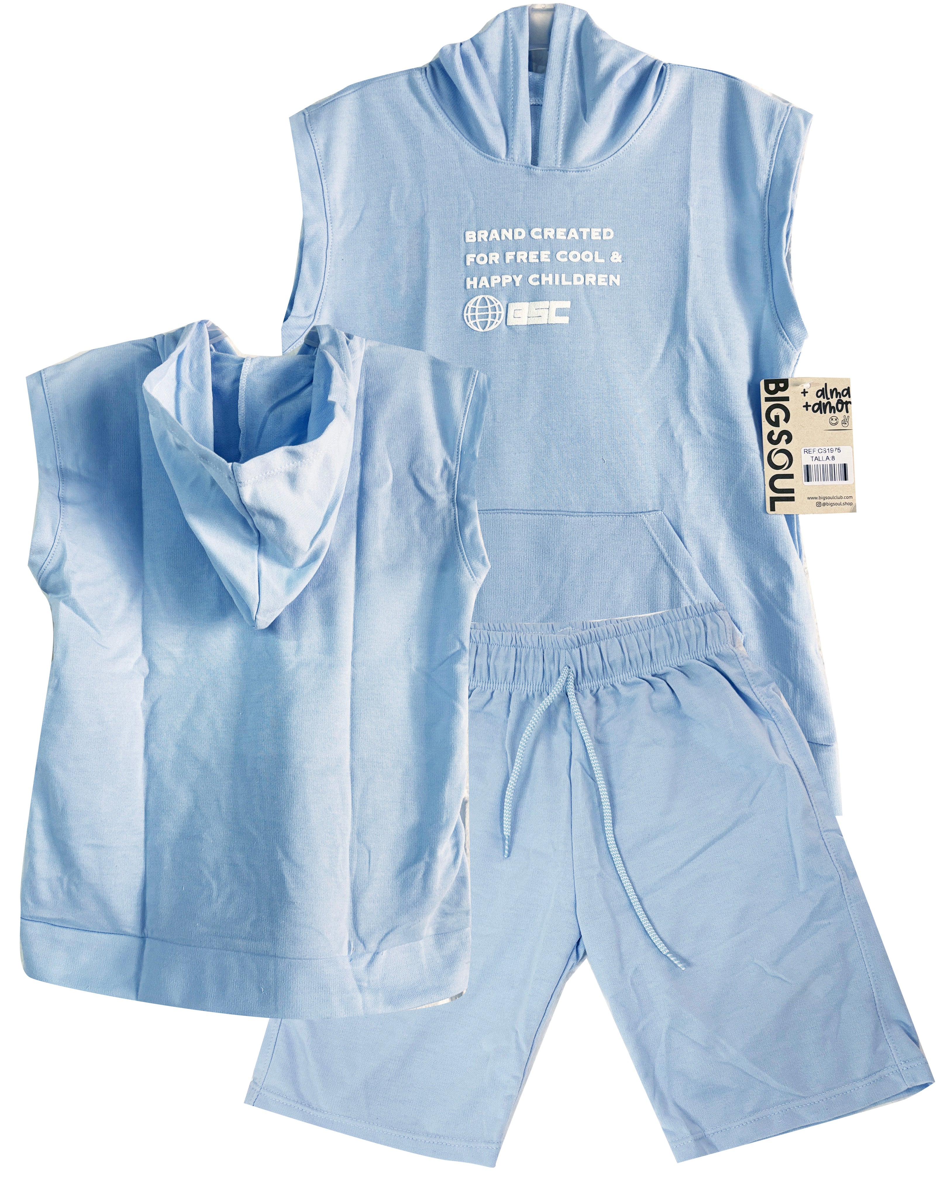 CS1975 CONJUNTO NINO CAPUCHA UNICOLOR AZUL CIELO