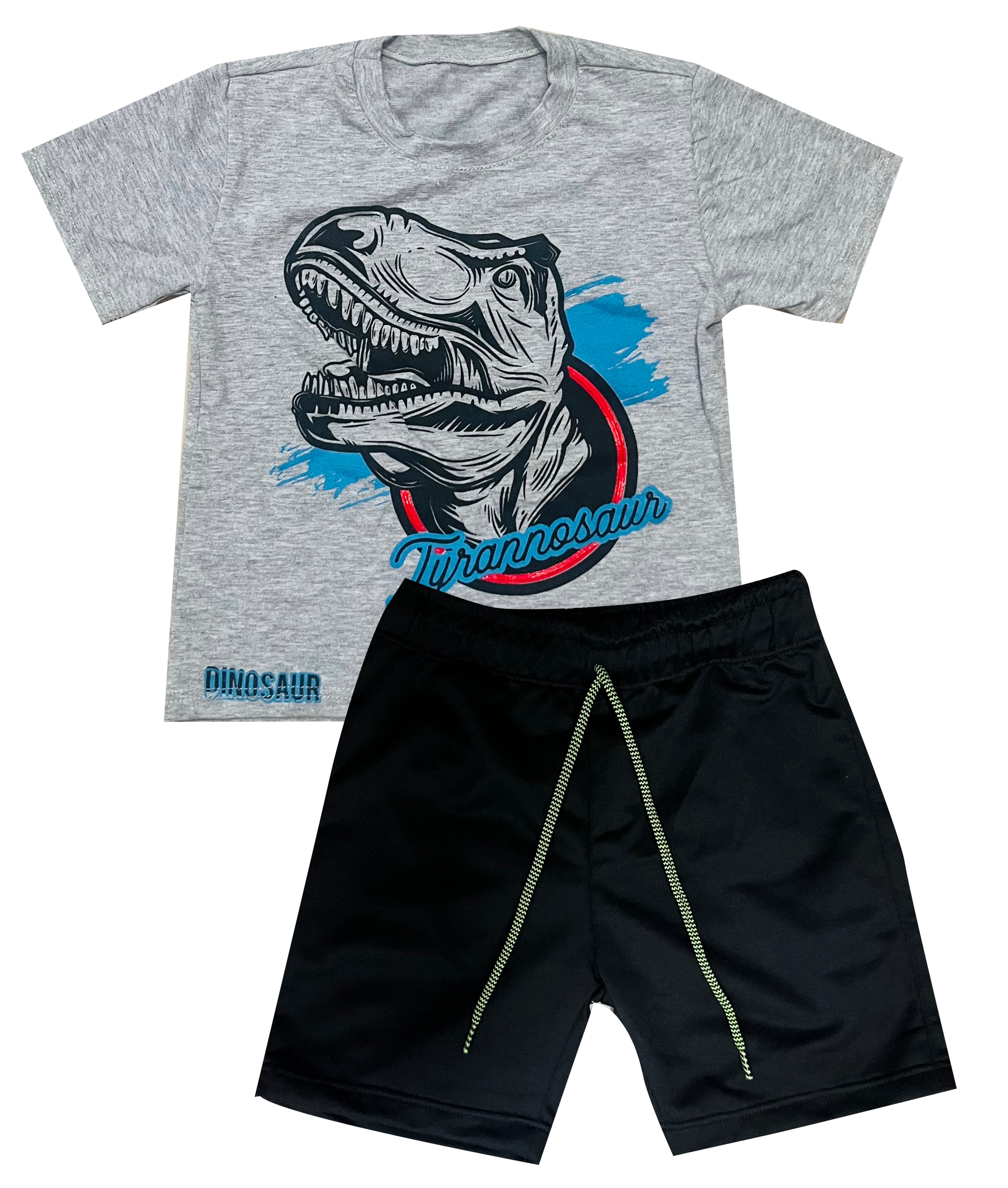 CONJUNTO DINO CAMISETA GRIS JASPE/ BERMUDA NEGRO