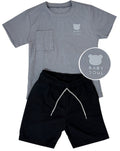 CONJUNTO BEBE BABY SOUL CAMISETA TEXTURA   /BERMUDA BURDA NEGRO