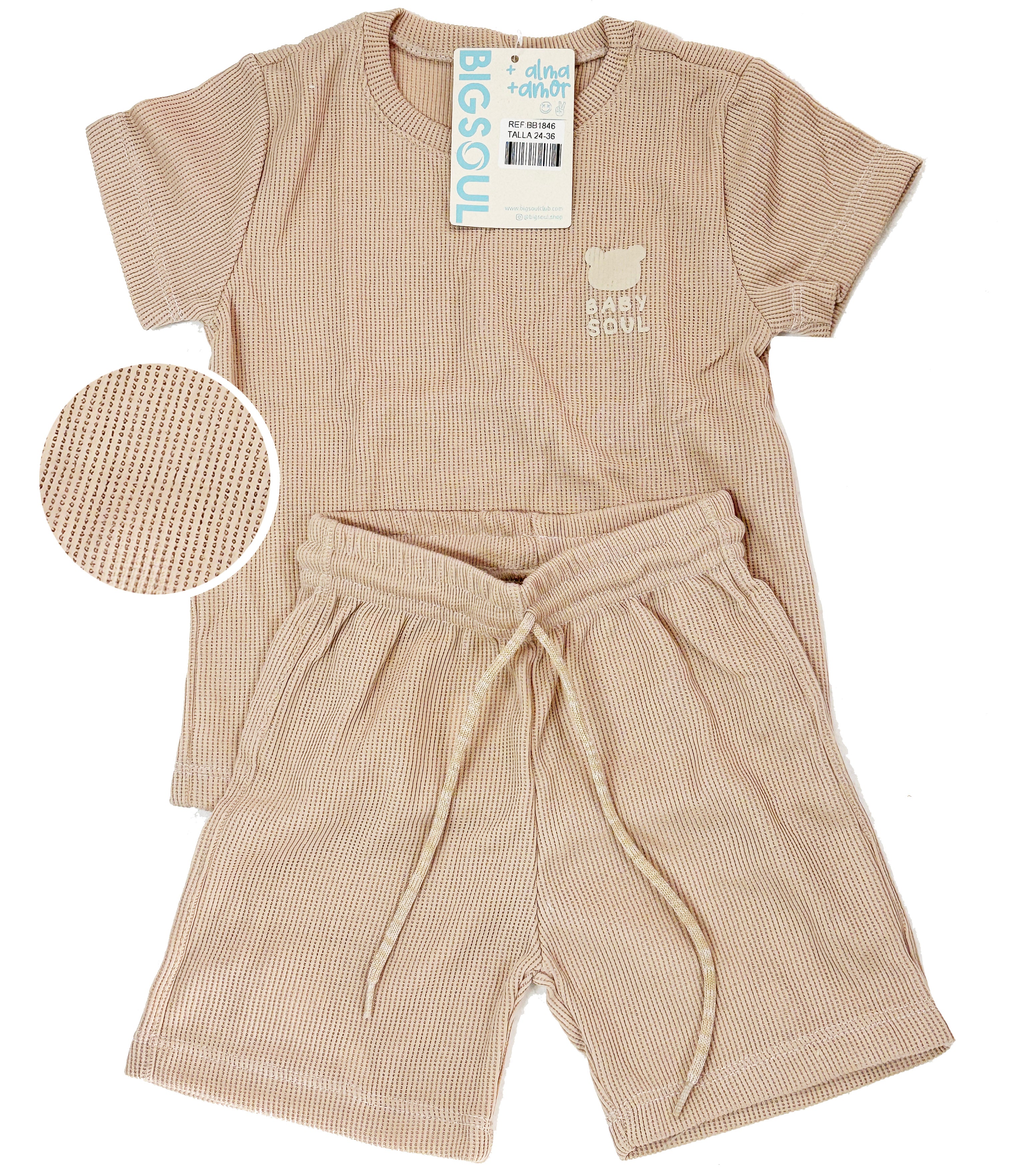 BB1846 CONJUNTO BEBE UNICOLOR MARFIL  /TELA TEXTURA