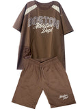 CONJUNTO   BOSTON CAMISETA  OVER SIZE  COLOR CAFE TAUPE/ BERMUDA TAUPE