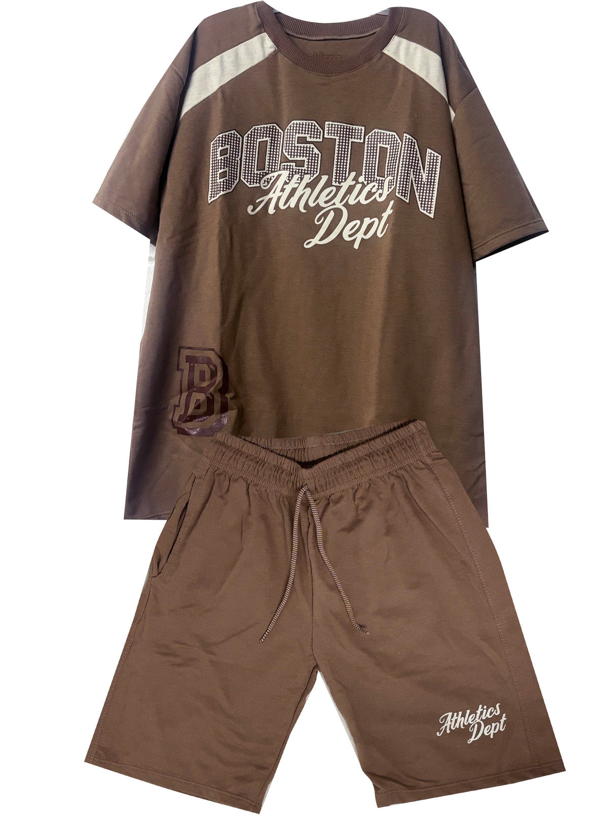 CONJUNTO   BOSTON CAMISETA  OVER SIZE  COLOR CAFE TAUPE/ BERMUDA TAUPE