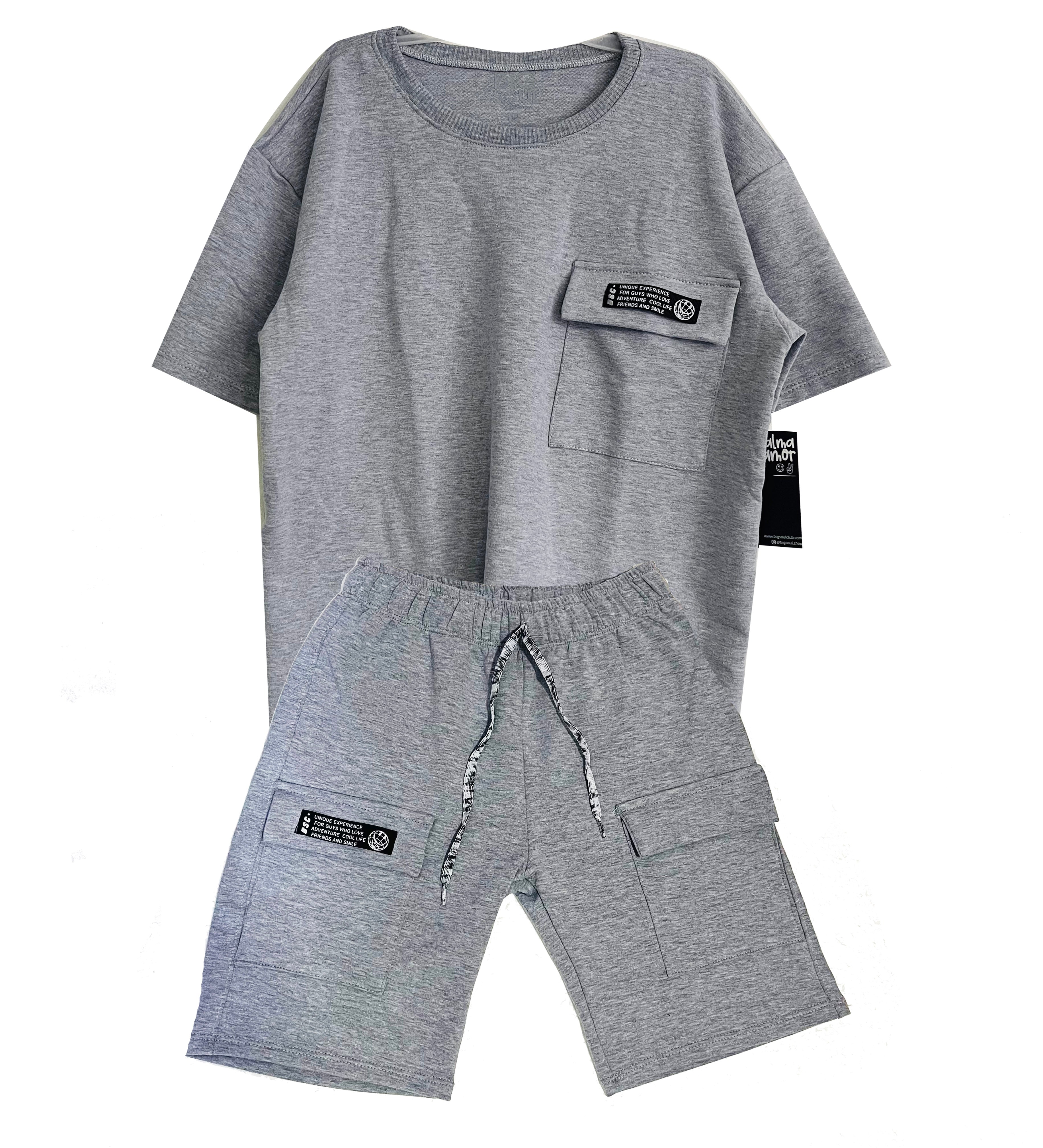 OV1531 CONJUNTO UNICOLOR OVER SIZE GRIS JASPE / BERMUDA  GRIS JASPE  BURDA