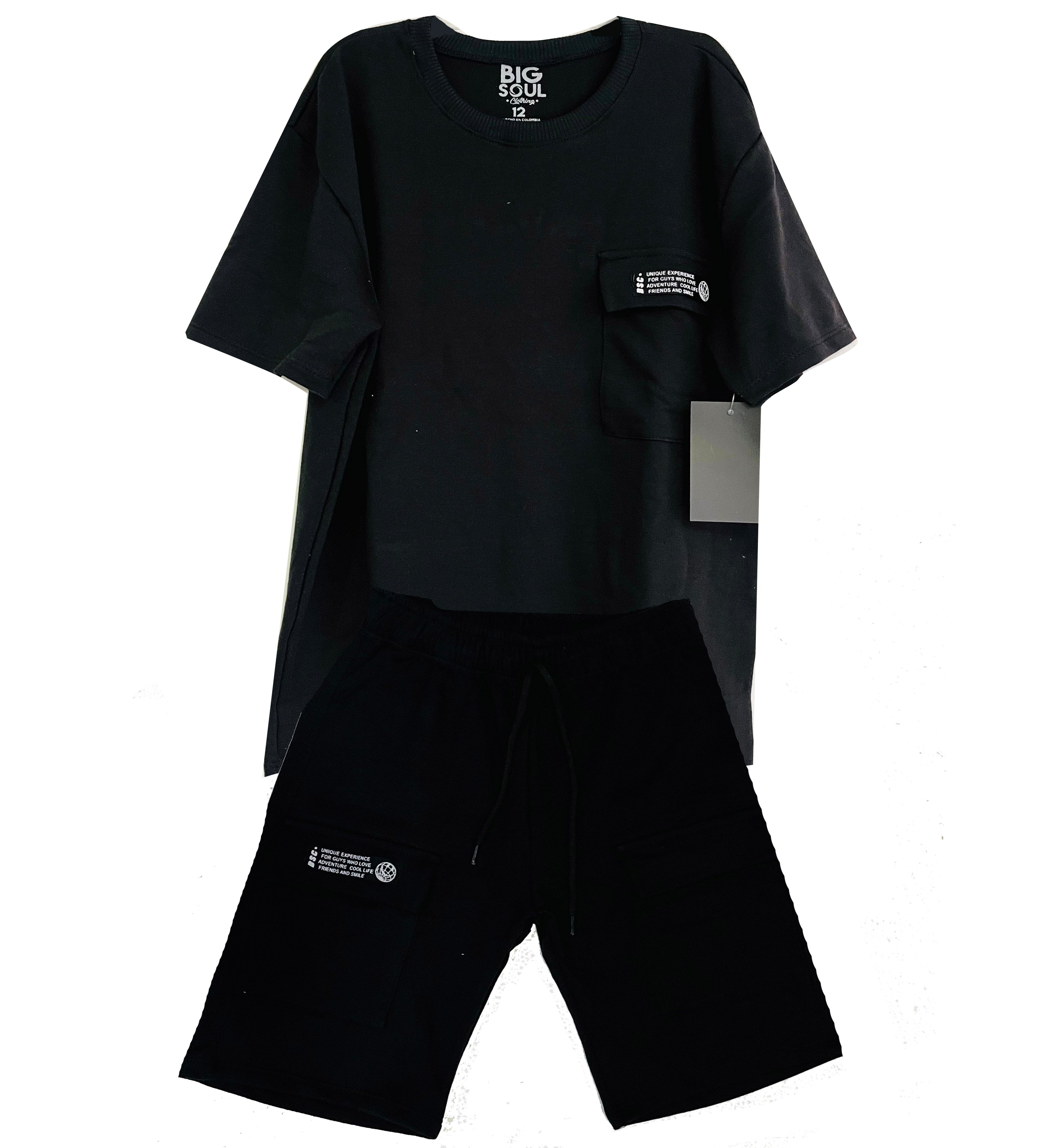 OV1531 CONJUNTO UNICOLOR OVER SIZE NEGRO/ BERMUDA  NEGRO BURDA