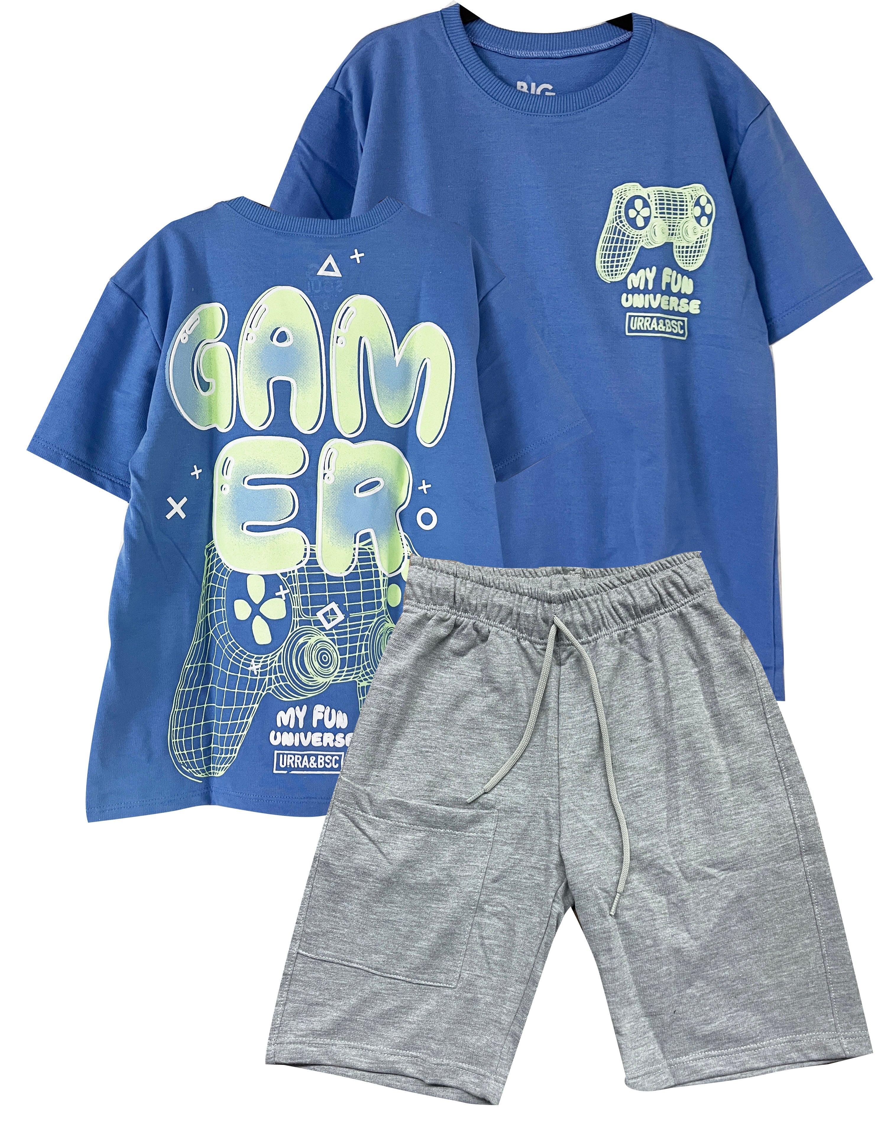 C1732 CONJUNTO   CAMISETA OVER SIZE HORTENCIA / BERMUDA GRIS JASPE