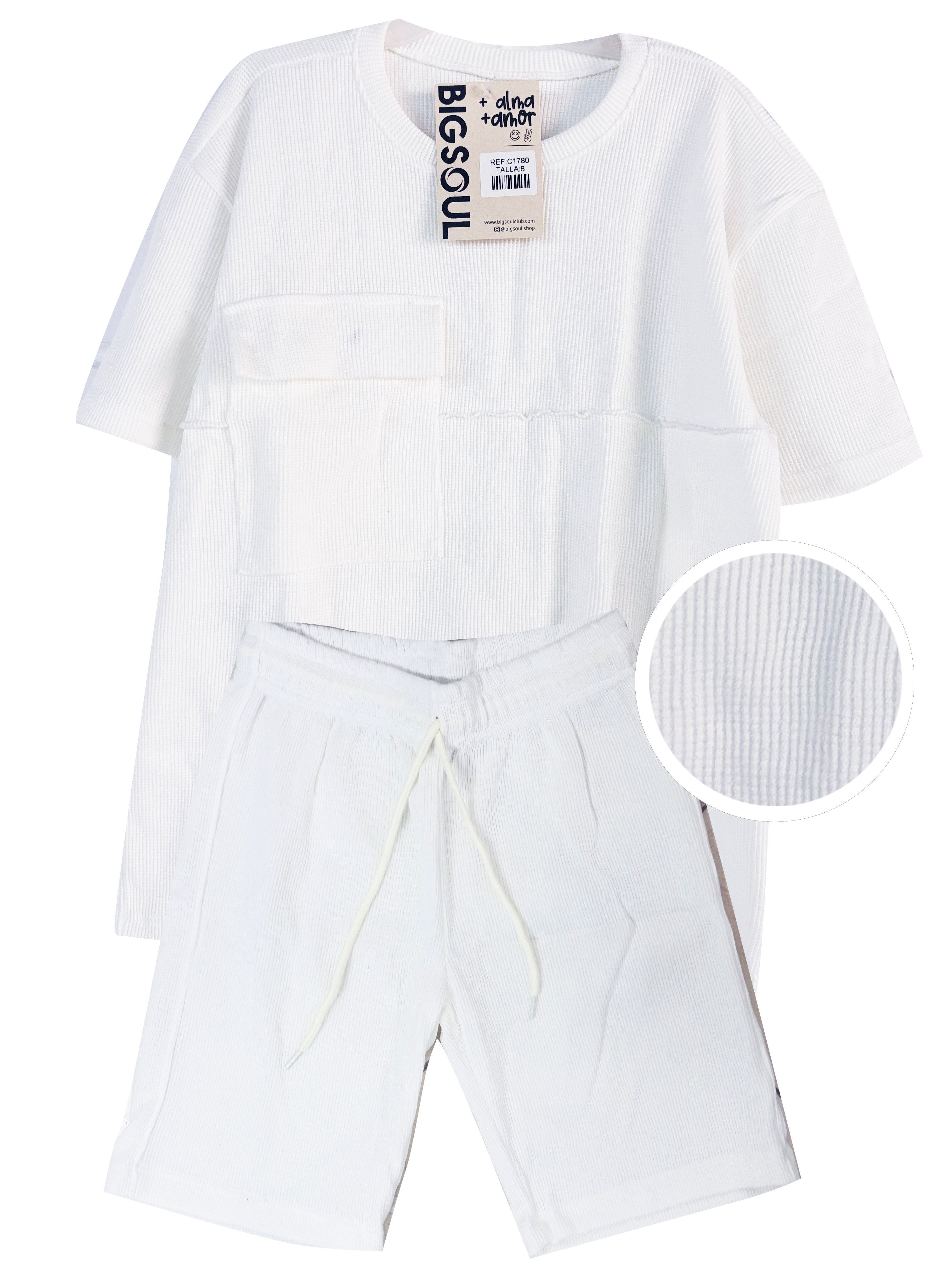 C1780 CONJUNTO UNICOLOR  TELA TEXTURA COLOR BLANCO