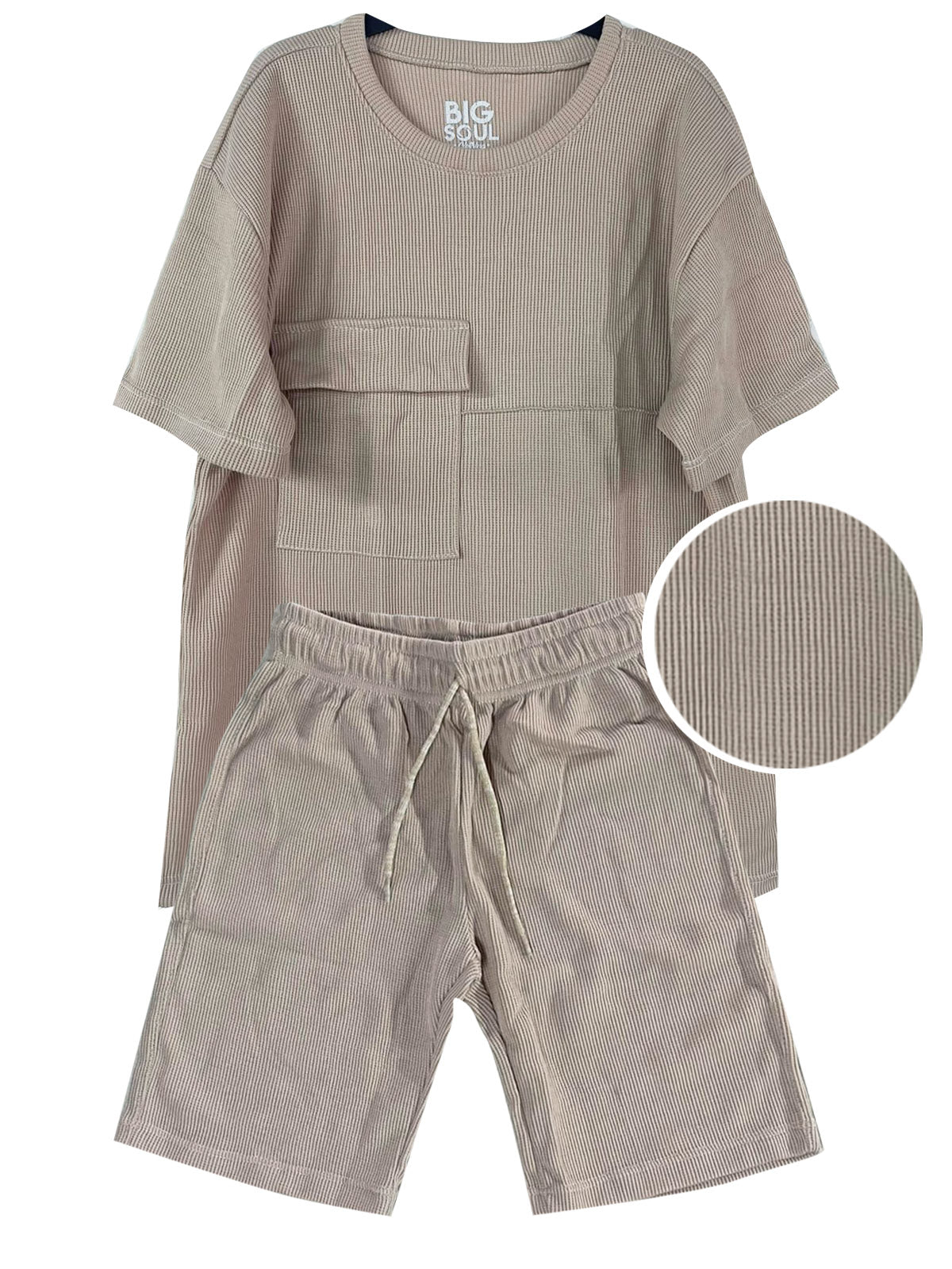 C1780 CONJUNTO UNICOLOR  TELA TEXTURA COLOR KAKY