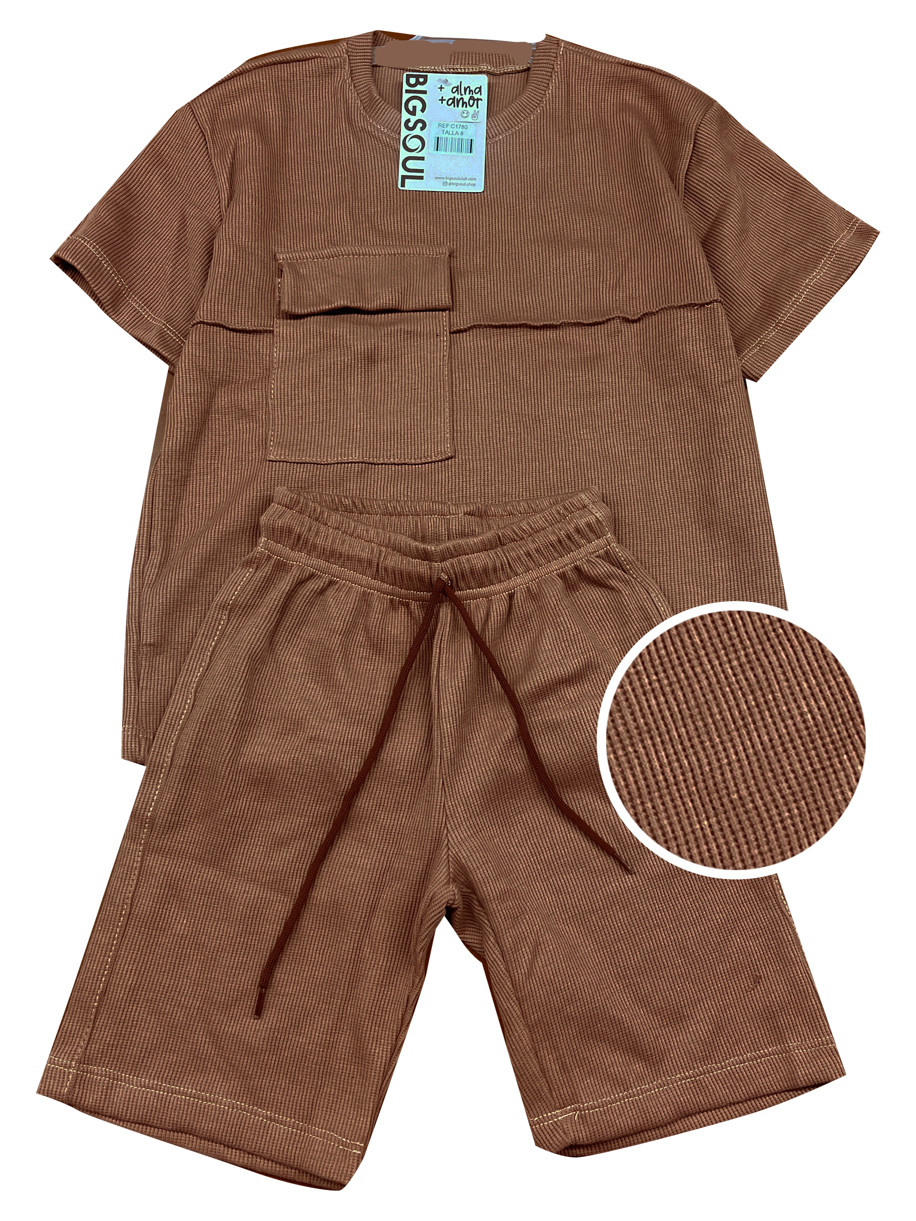 C1780 CONJUNTO UNICOLOR  TELA GALLETA COLOR TABACO