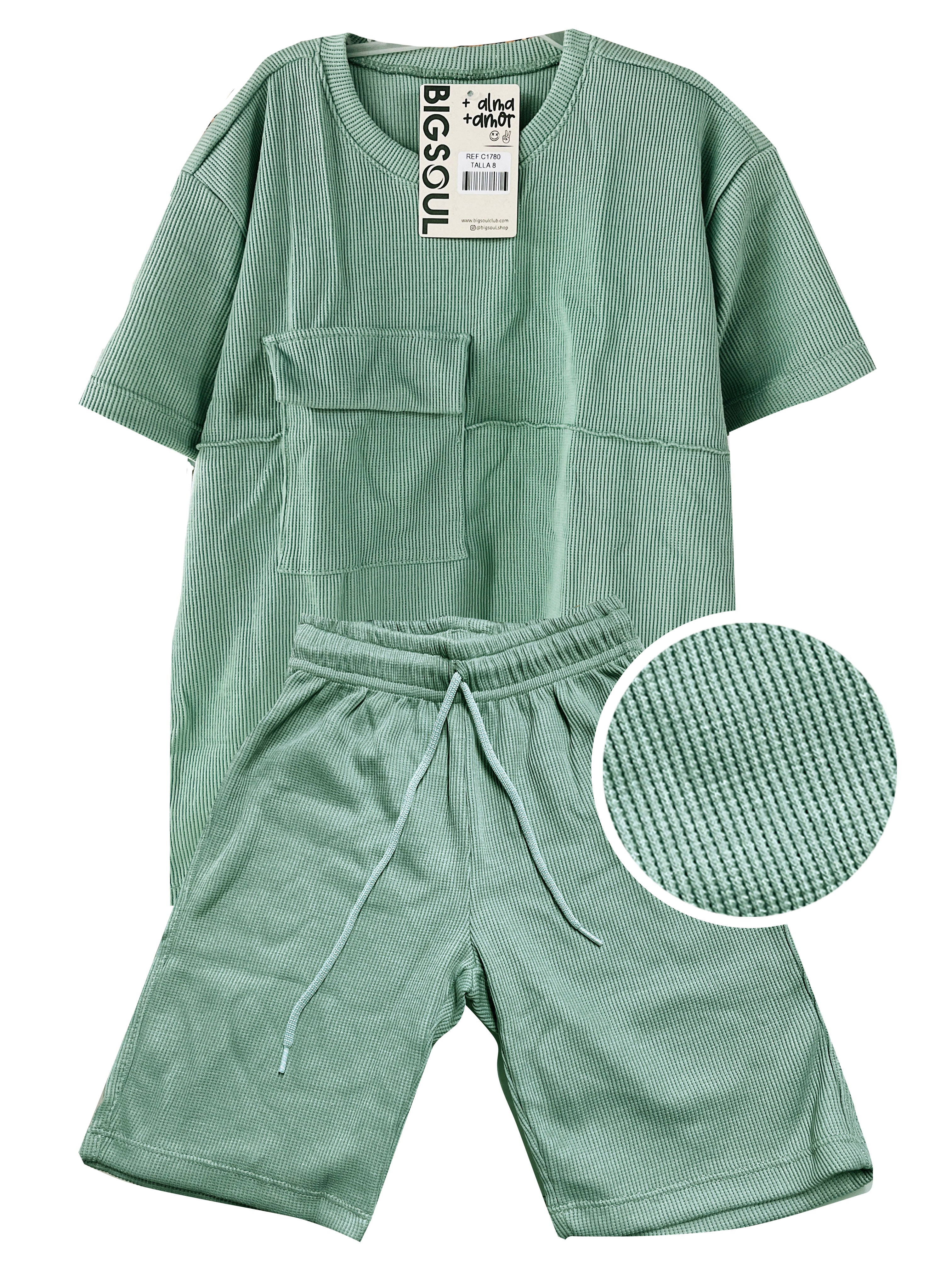 C1780 CONJUNTO UNICOLOR  TELA GALLETA COLOR VERDE SECO