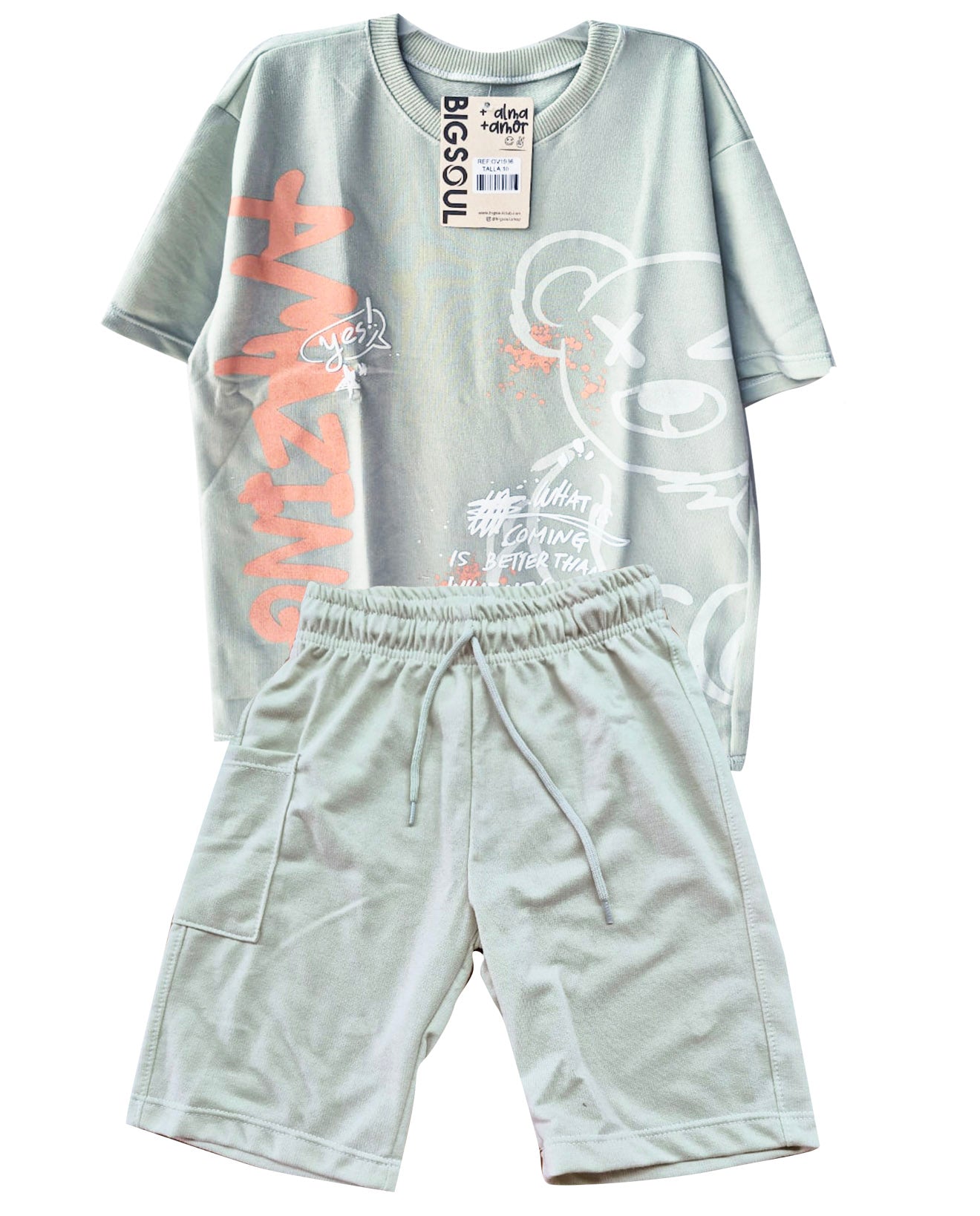 C1936 CONJUNTO UNICOLOR OVER SIZE / BERMUDA VERDE PASTEL