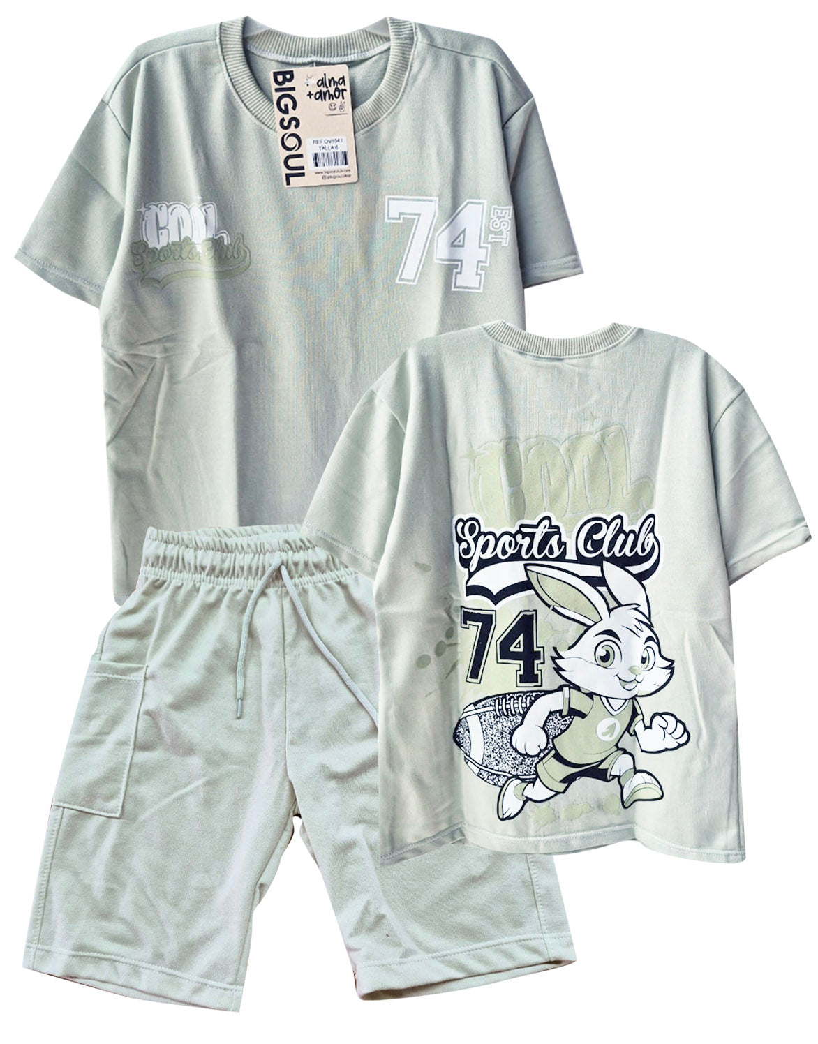 C1941 CONJUNTO UNICOLOR OVER SIZE / BERMUDA VERDE PASTEL