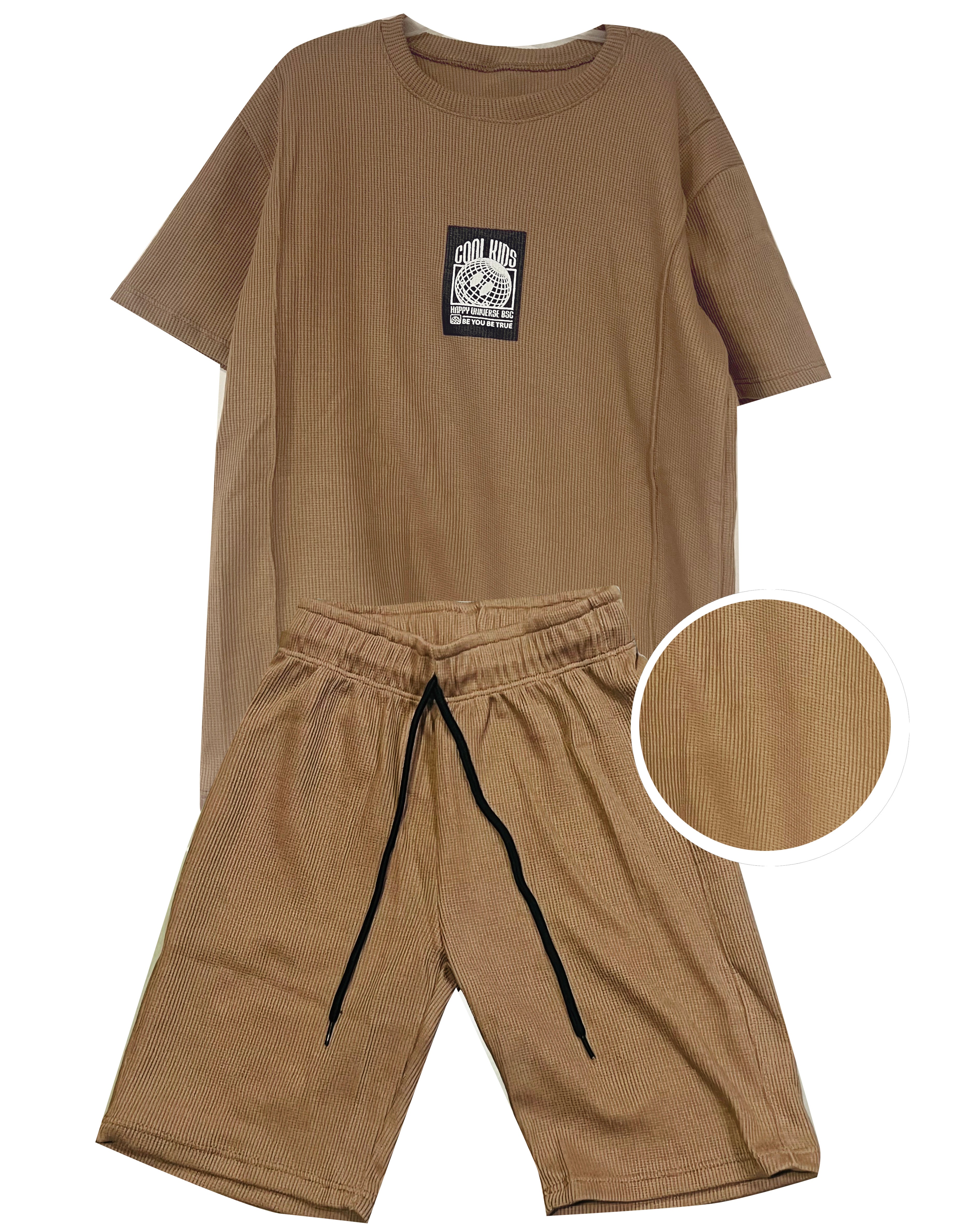 C1844 CONJUNTO UNICOLOR  TELA GALLETA COLOR  TABACO