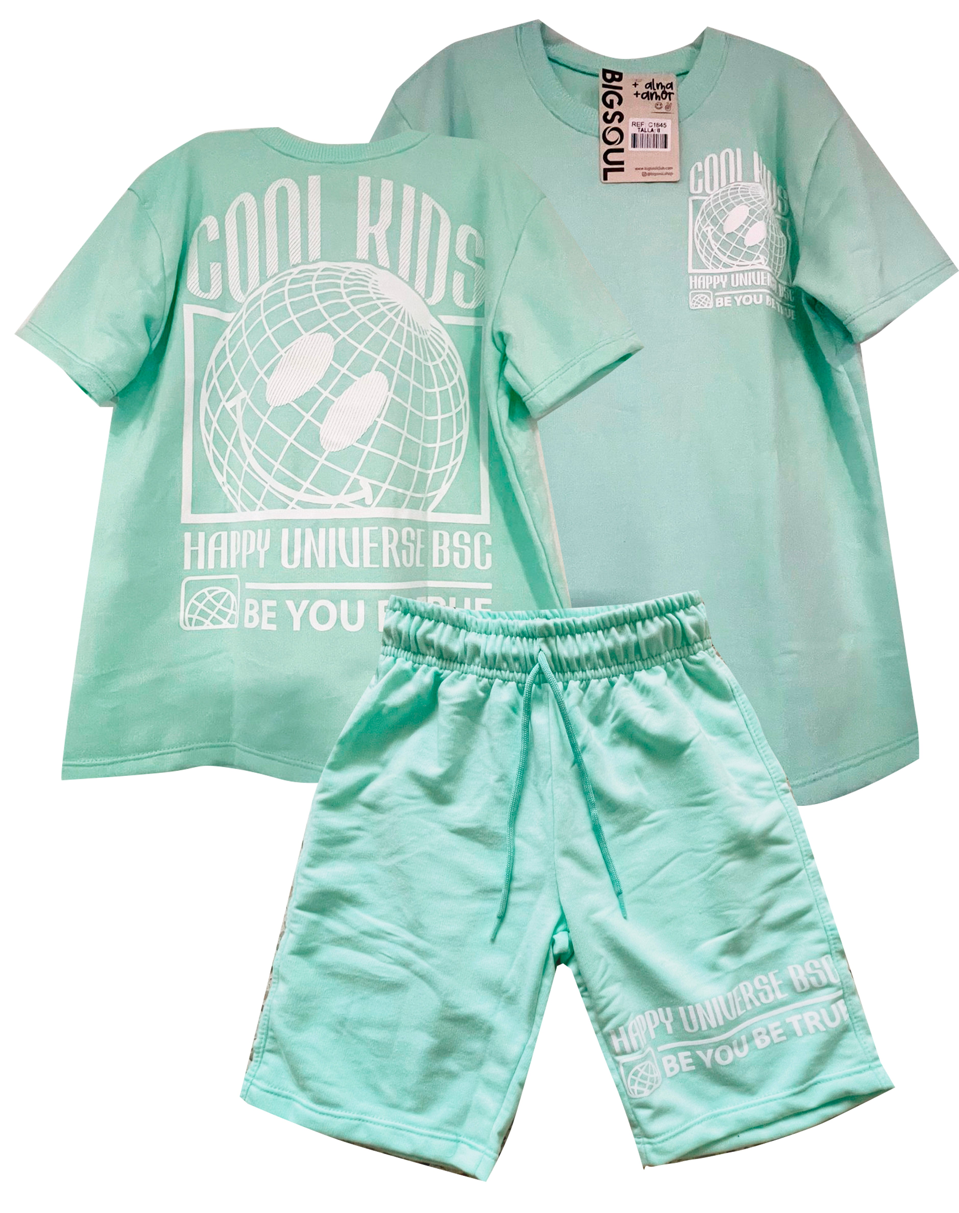 C1845 CONJUNTO UNICOLOR  OVER SIZE / BERMUDA VERDE MENTA