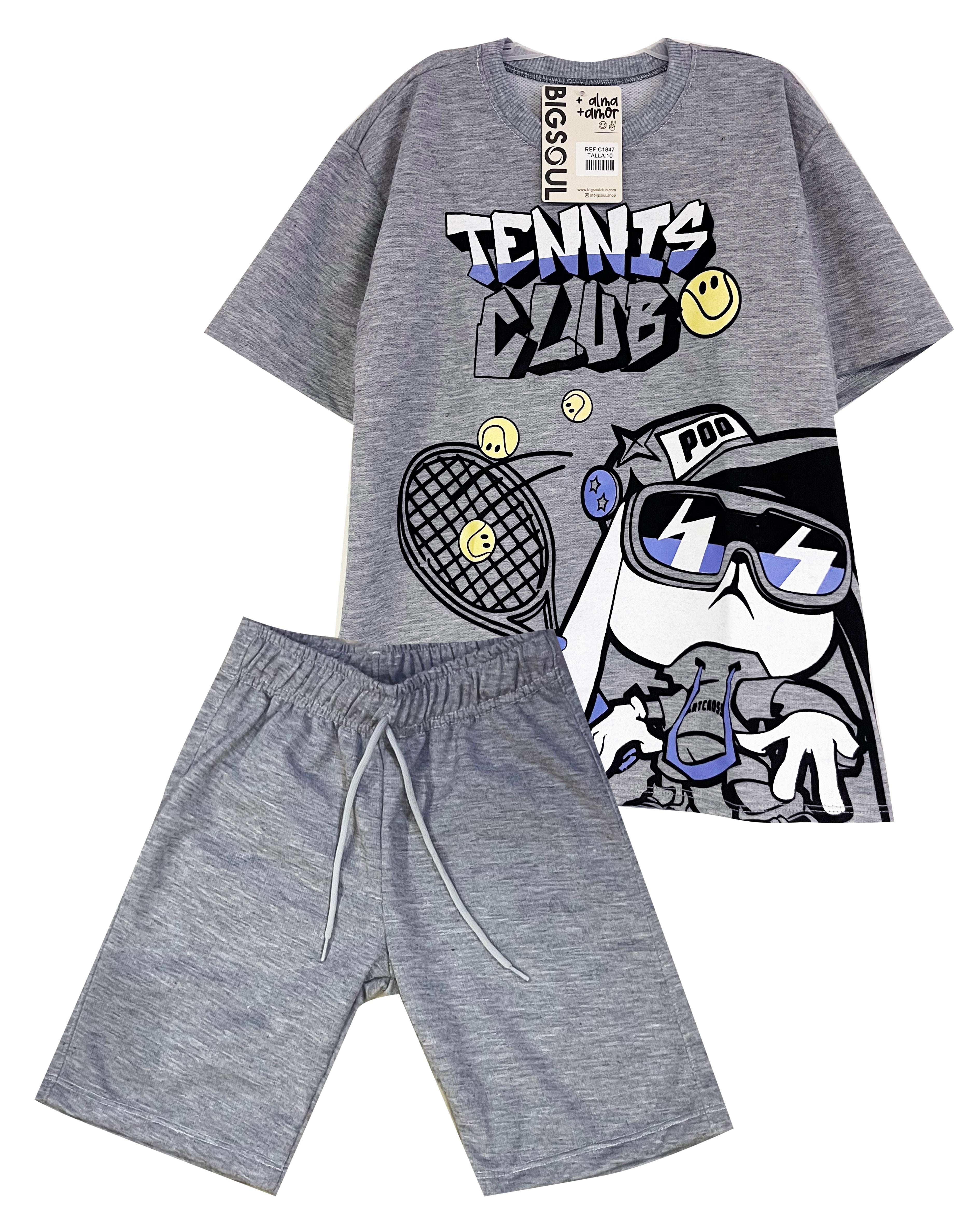 C1847 CONJUNTO  UNICOLOR CAMISETA OVER SIZE / BERMUDA GRIS JASPE