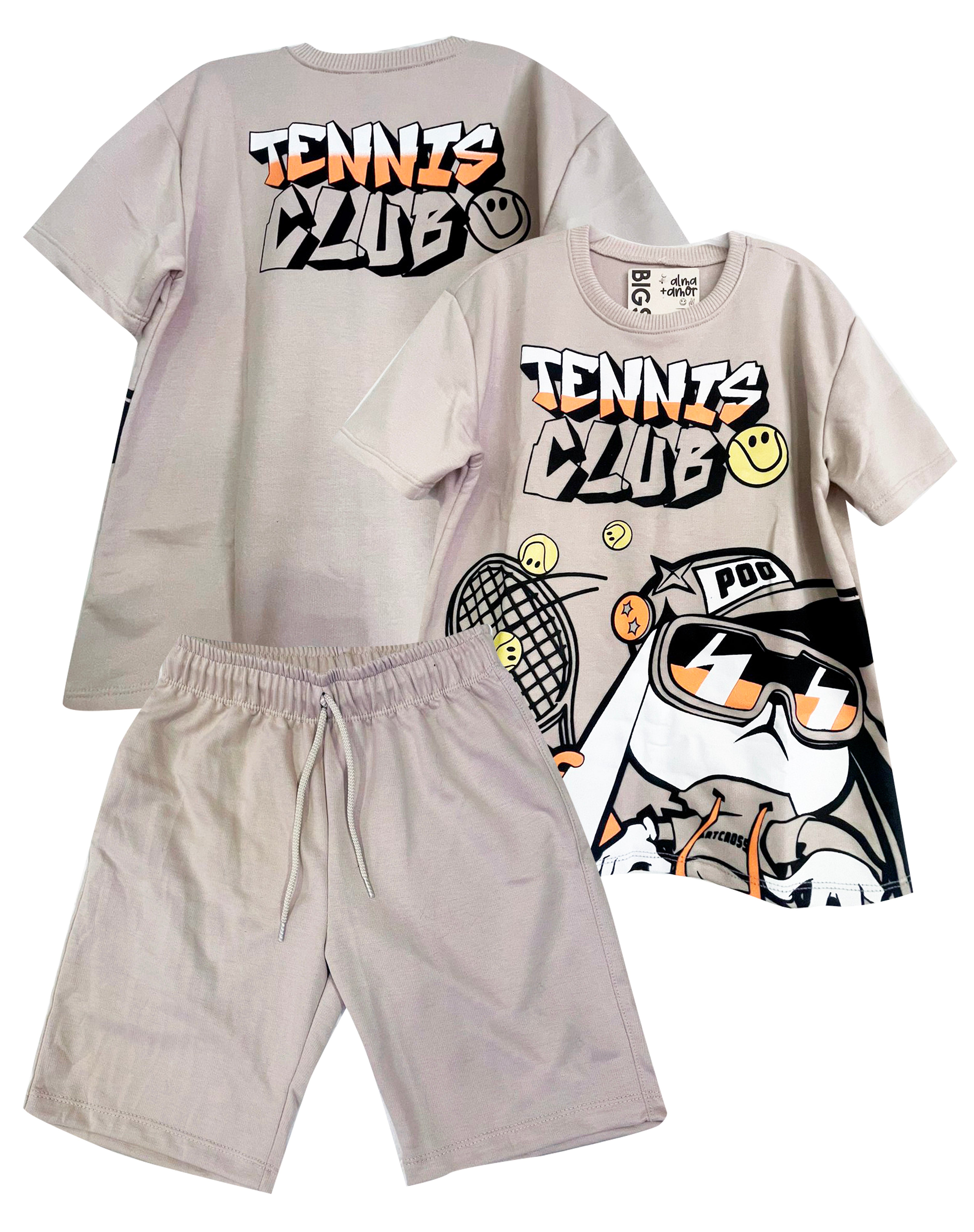 C1847 CONJUNTO  UNICOLOR CAMISETA OVER SIZE KAKY/ BERMUDA KAKY