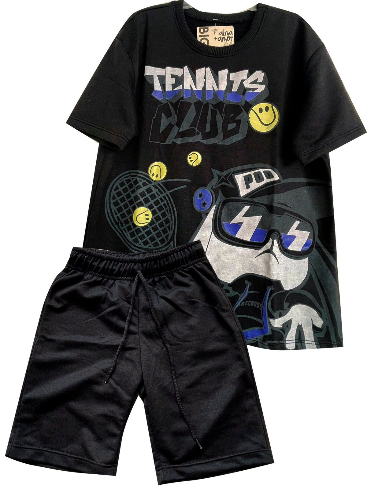 C1847 CONJUNTO  UNICOLOR CAMISETA OVER SIZE / BERMUDA NEGRO