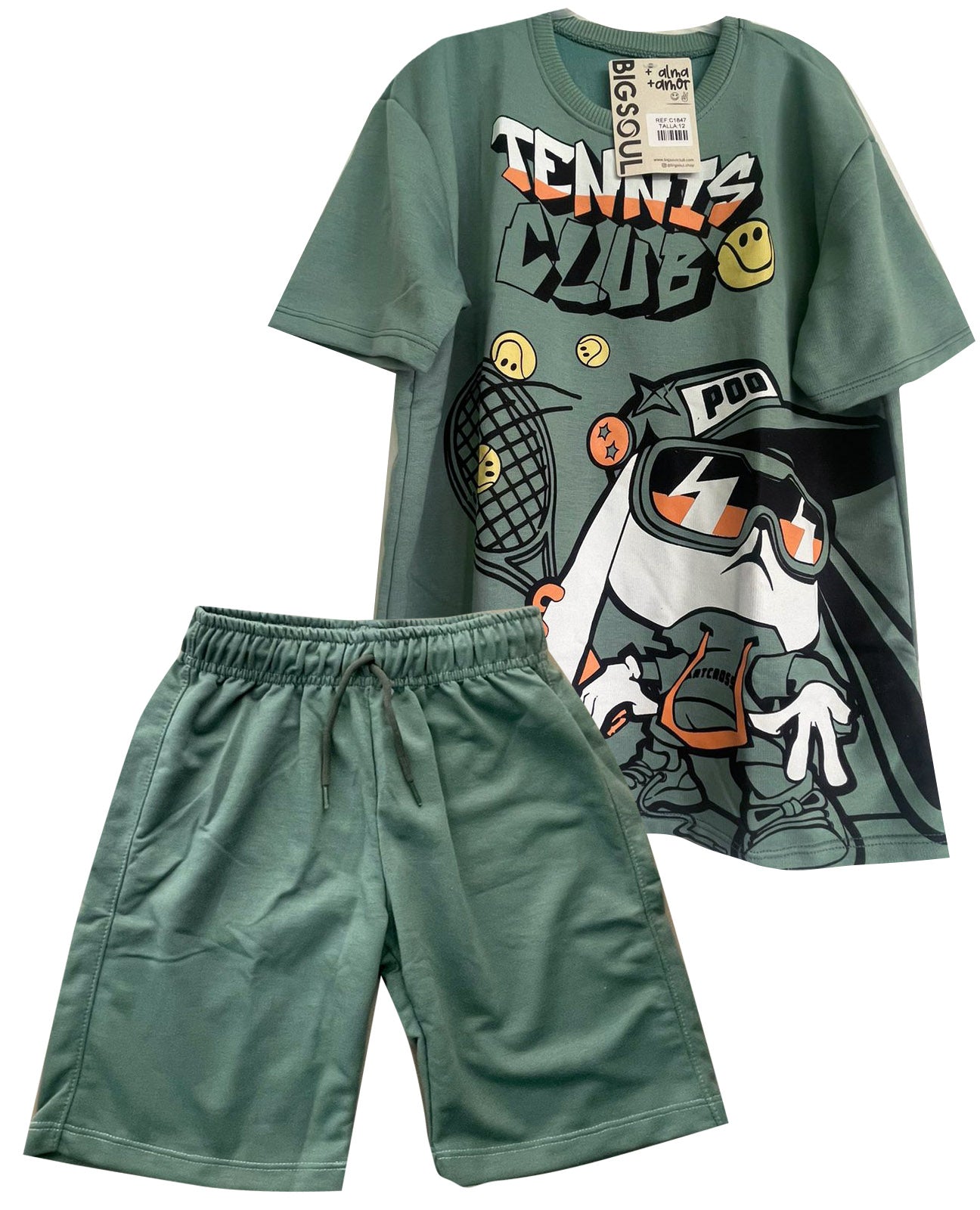C1847 CONJUNTO  UNICOLOR CAMISETA OVER SIZE VERDE MILITAR / BERMUDA VERDE MILITAR
