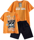 C1856 CONJUNTO CAMISETA  OVER SIZE NARANJA / BERMUDA NEGRO