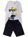 C1857 CONJUNTO UNICOLOR CAMISETA  OVER SIZE BLANCO/ BERMUDA NEGRO