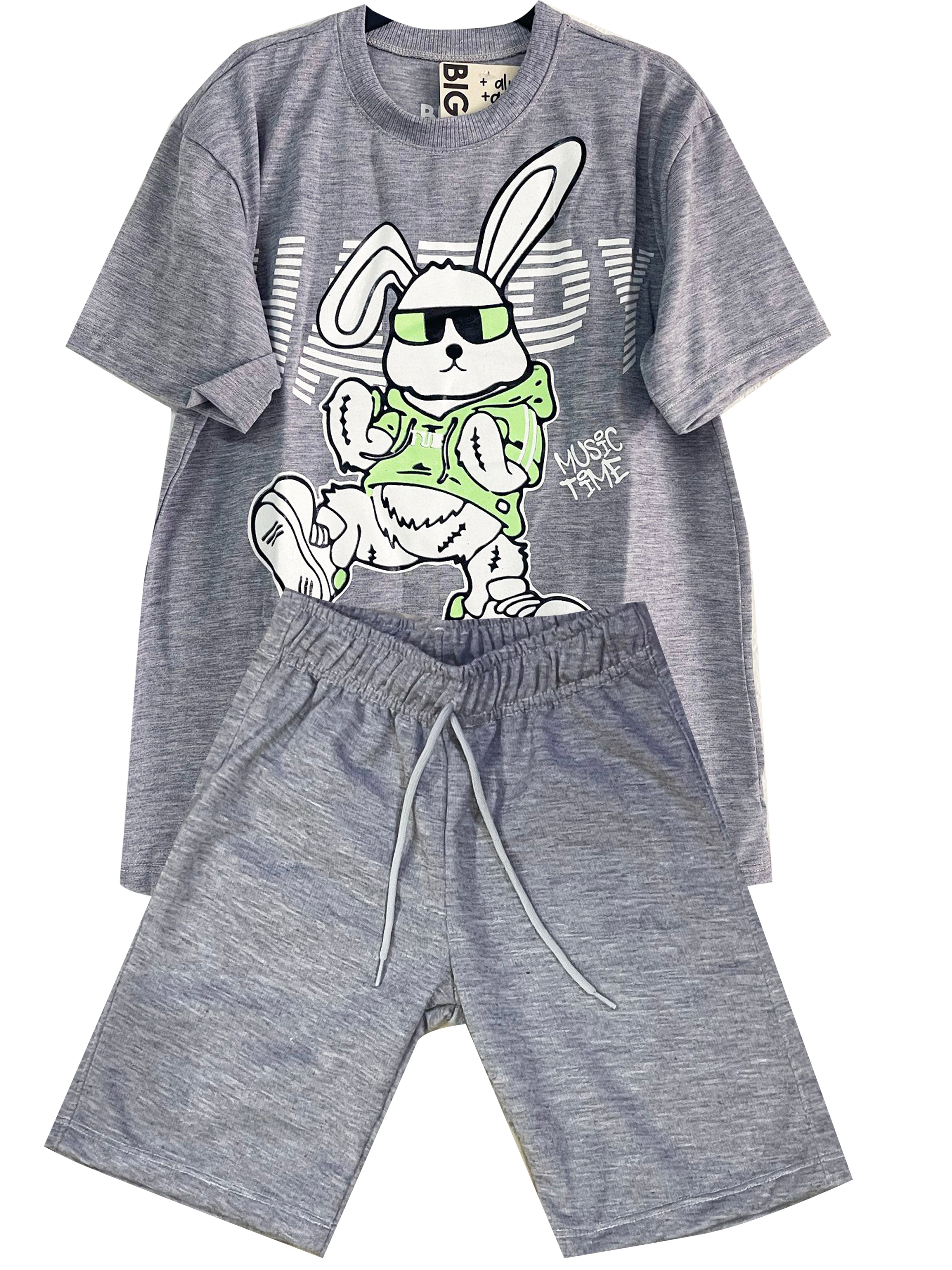 C1862 CONJUNTO  UNICOLOR CAMISETA OVER SIZE FRANELA/BERMUDA BURDA