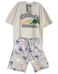 C1866 CONJUNTO CAMISETA OVER SIZE  MARFIL ALGODON/ BERMUDA BURDA SUBLIMADA