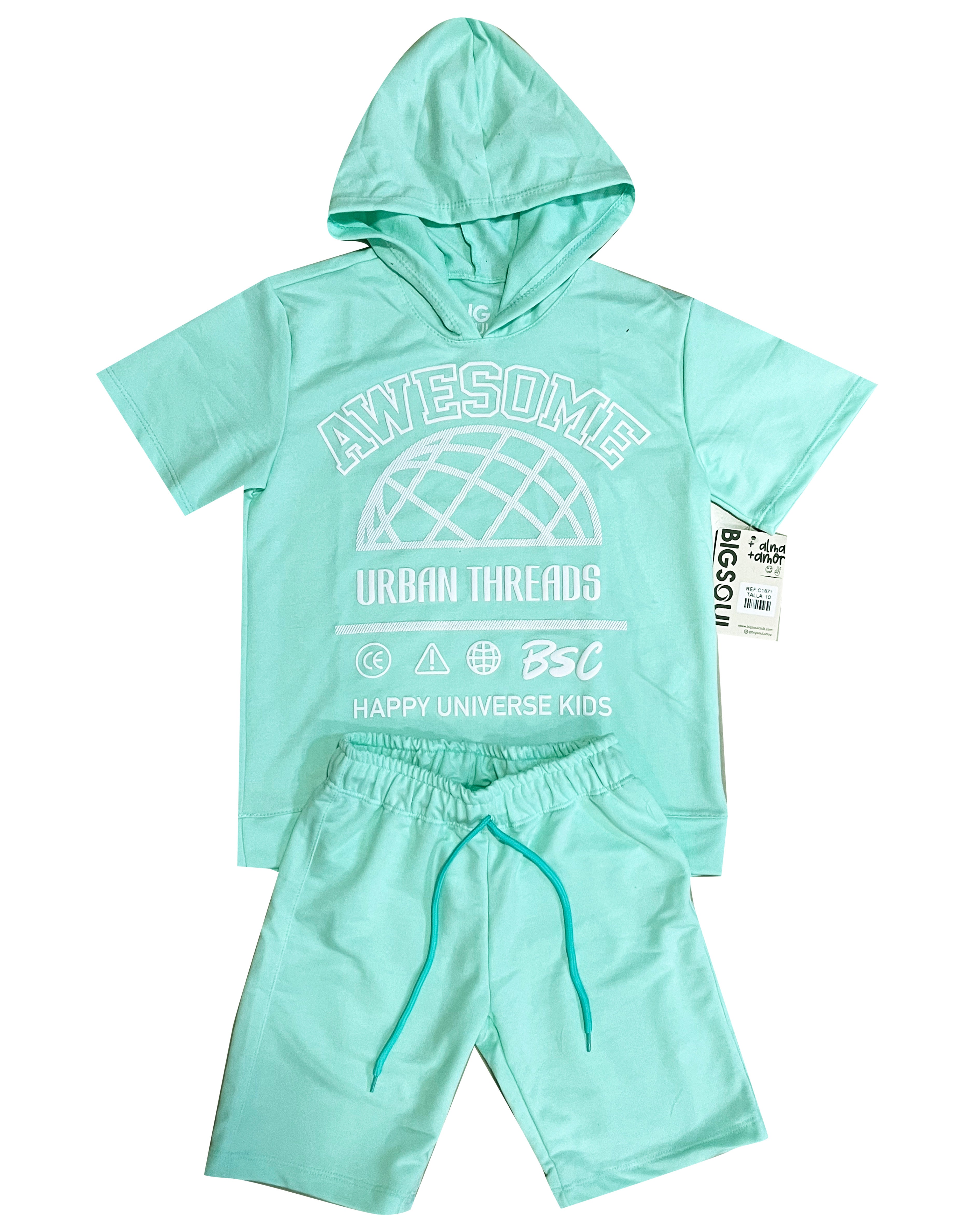 C1871 CONJUNTO UNICOLOR + CAPUCHA VERDE MENTAA BURDA