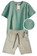 C1922 CONJUNTO  CAMISETA  OVER SIZE VERDE SECO/ BERMUDA BURDA KAKY