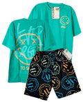 C1934 CONJUNTO  CAMISETA OVER SIZE VERDE JADE/ BERMUDA BURDA ESTAMPADA