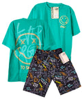 C1934 CONJUNTO  CAMISETA OVER SIZE VERDE JADE/ BERMUDA BURDA ESTAMPADA URBAN