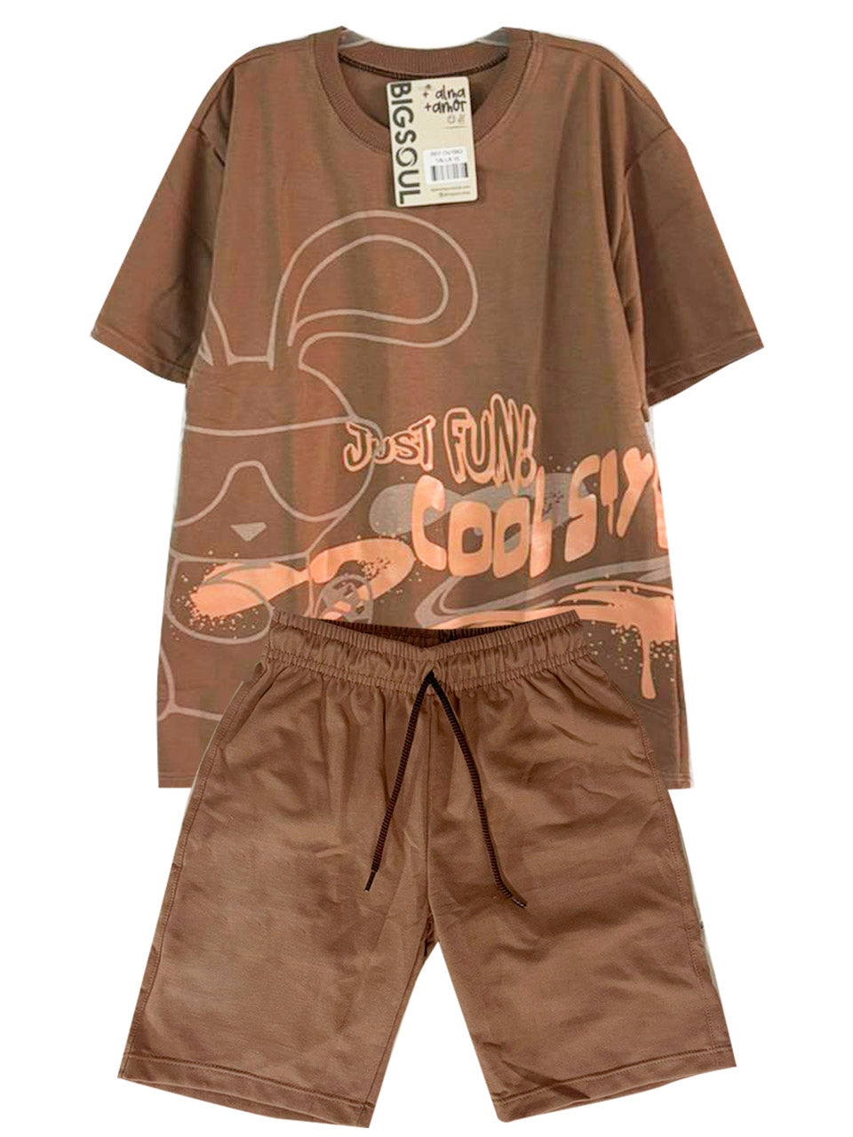 C1942 CONJUNTO UNICOLOR OVER SIZE TABACO/ BERMUDA TABACO