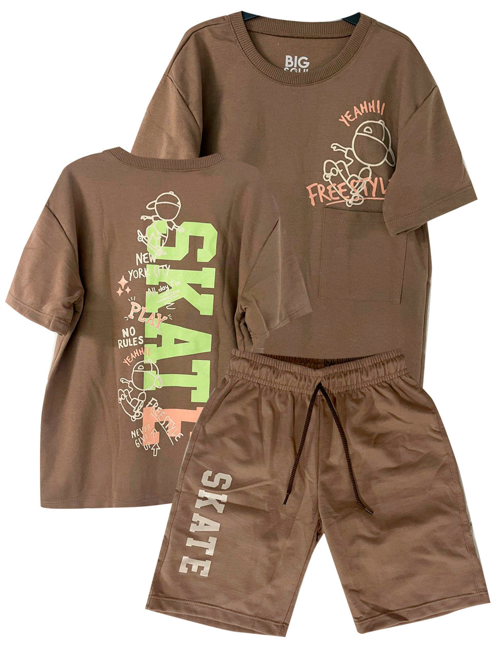 C1977 CONJUNTO UNICOLOR OVER SIZE TABACO/ BERMUDA COLOR TABACO