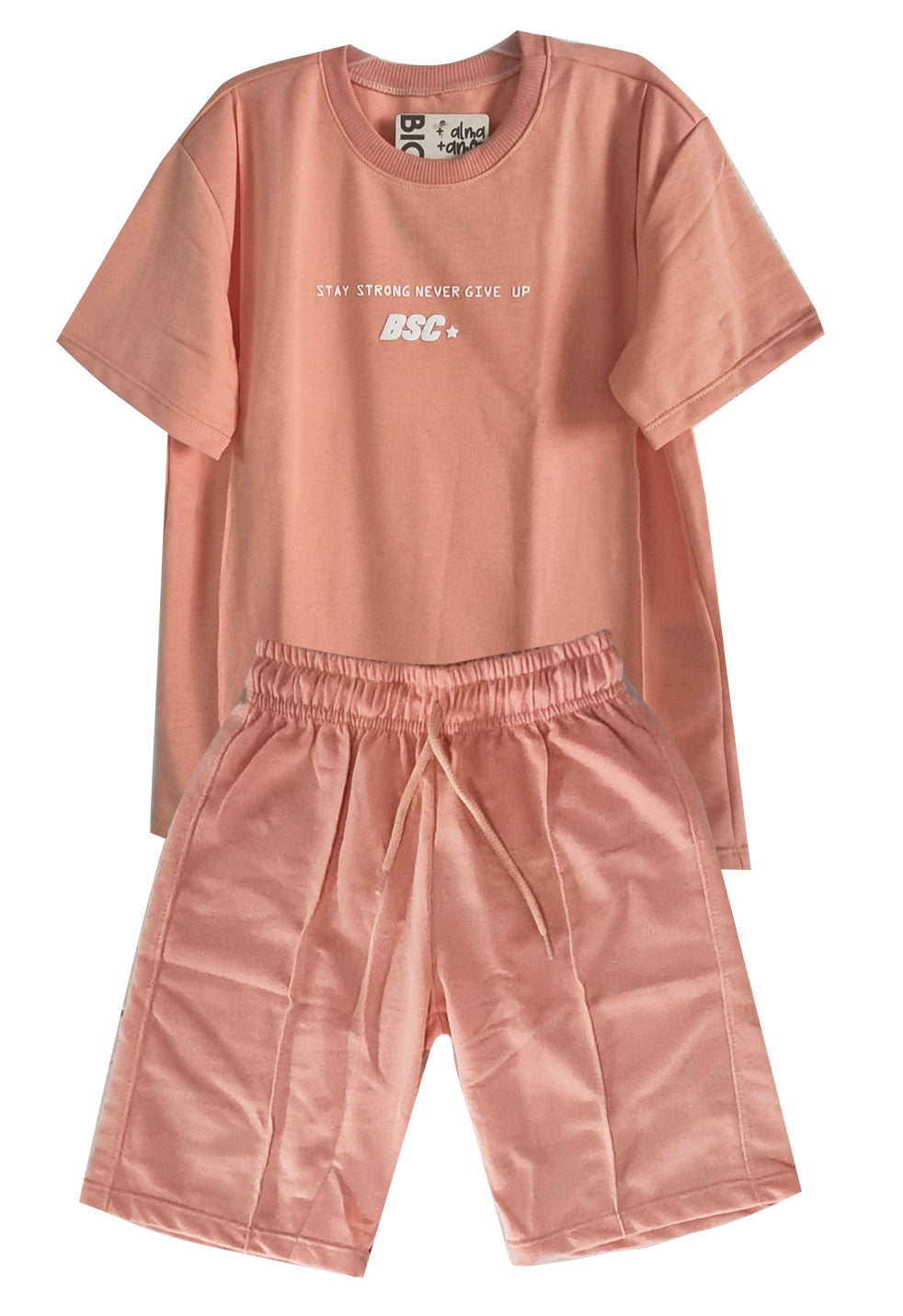 C1984 CONJUNTO UNICOLOR OVER SIZE NARANJA PASTEL/ BERMUDA NARANJA PASTEL