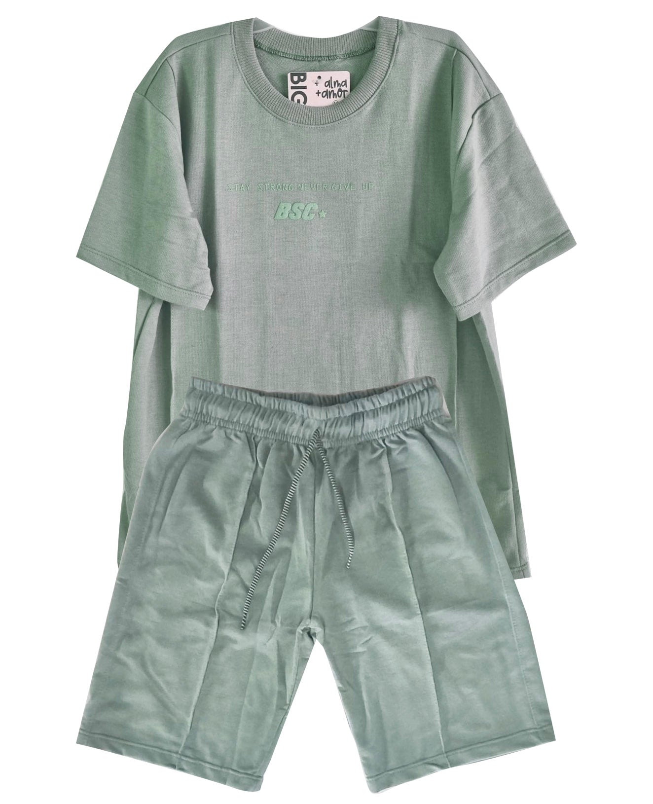 C1984 CONJUNTO UNICOLOR OVER SIZE VERDE OLIVA/ BERMUDA VERDE OLIVA