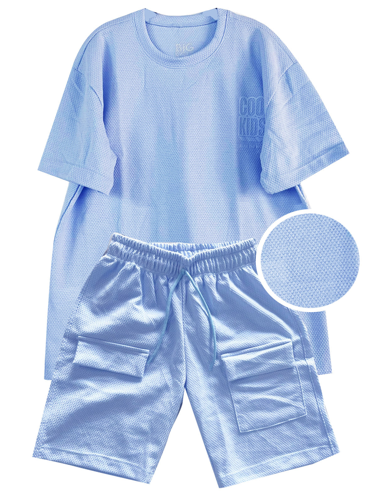 C2015 CONJUNTO UNICOLOR  TELA GALLETA COLOR AZUL CIELO