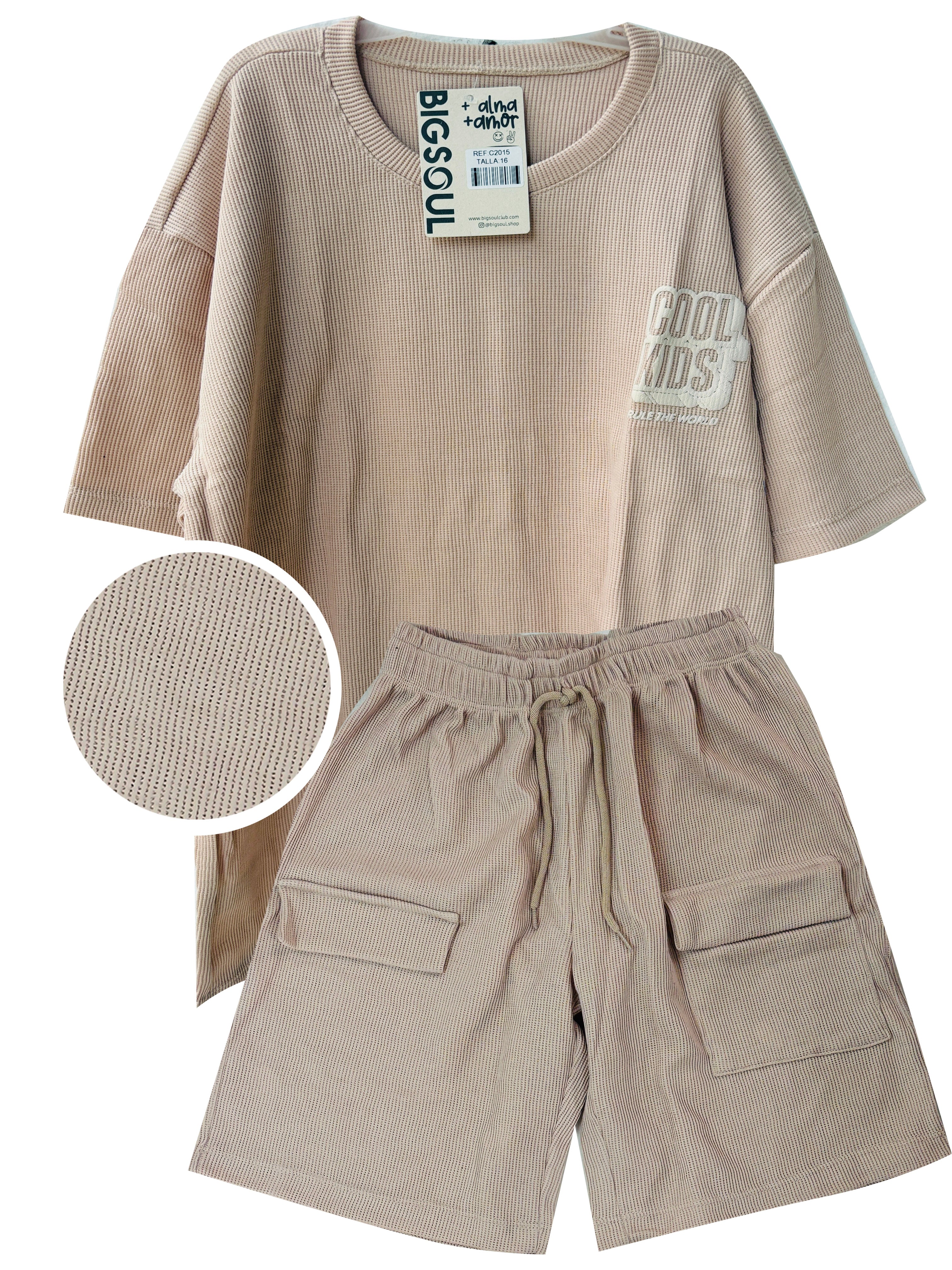C2015 CONJUNTO UNICOLOR  TELA TEXTURA COLOR KAKY
