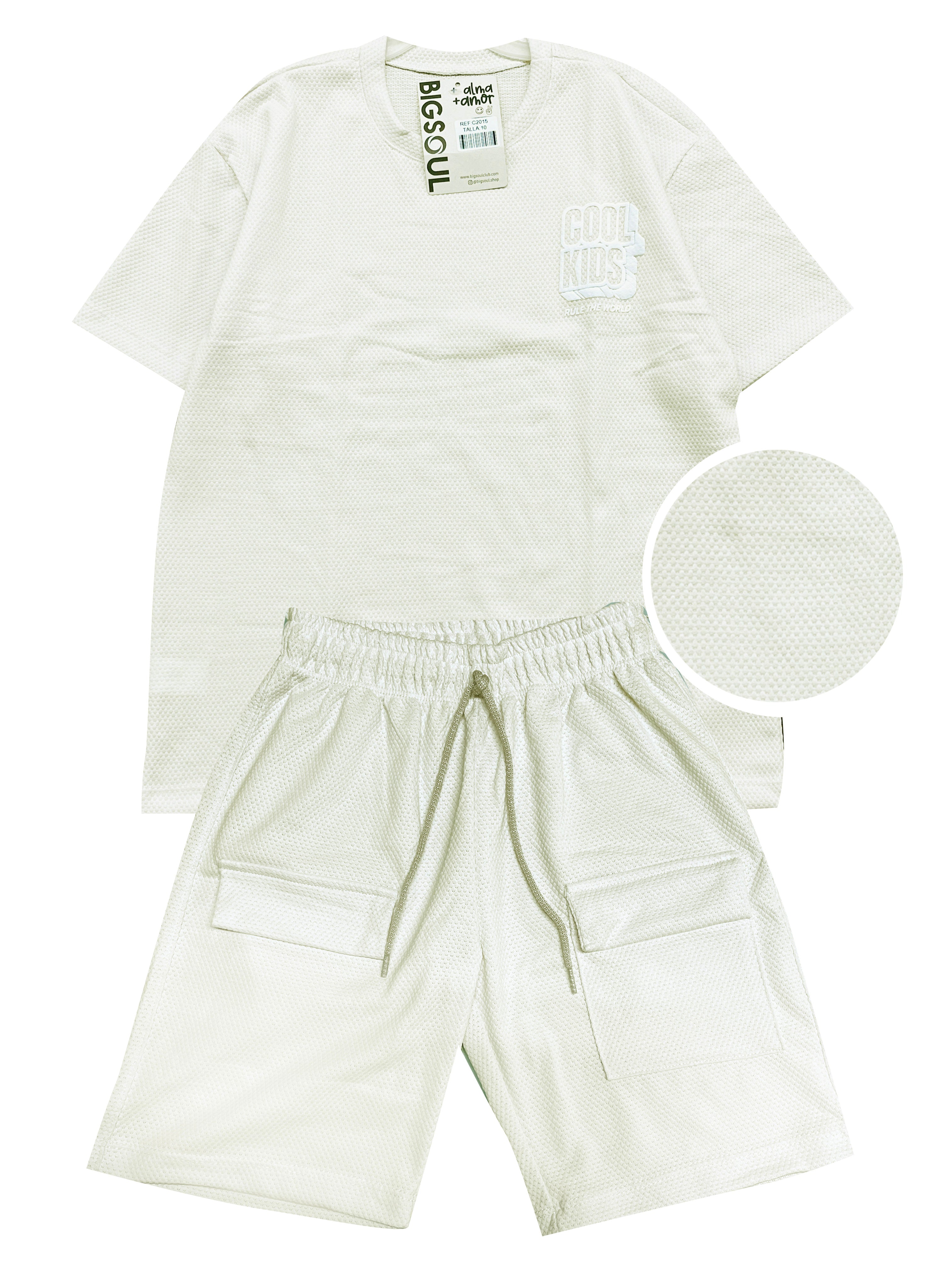 C2015 CONJUNTO UNICOLOR  TELA TEXTURA COLOR MARFIL