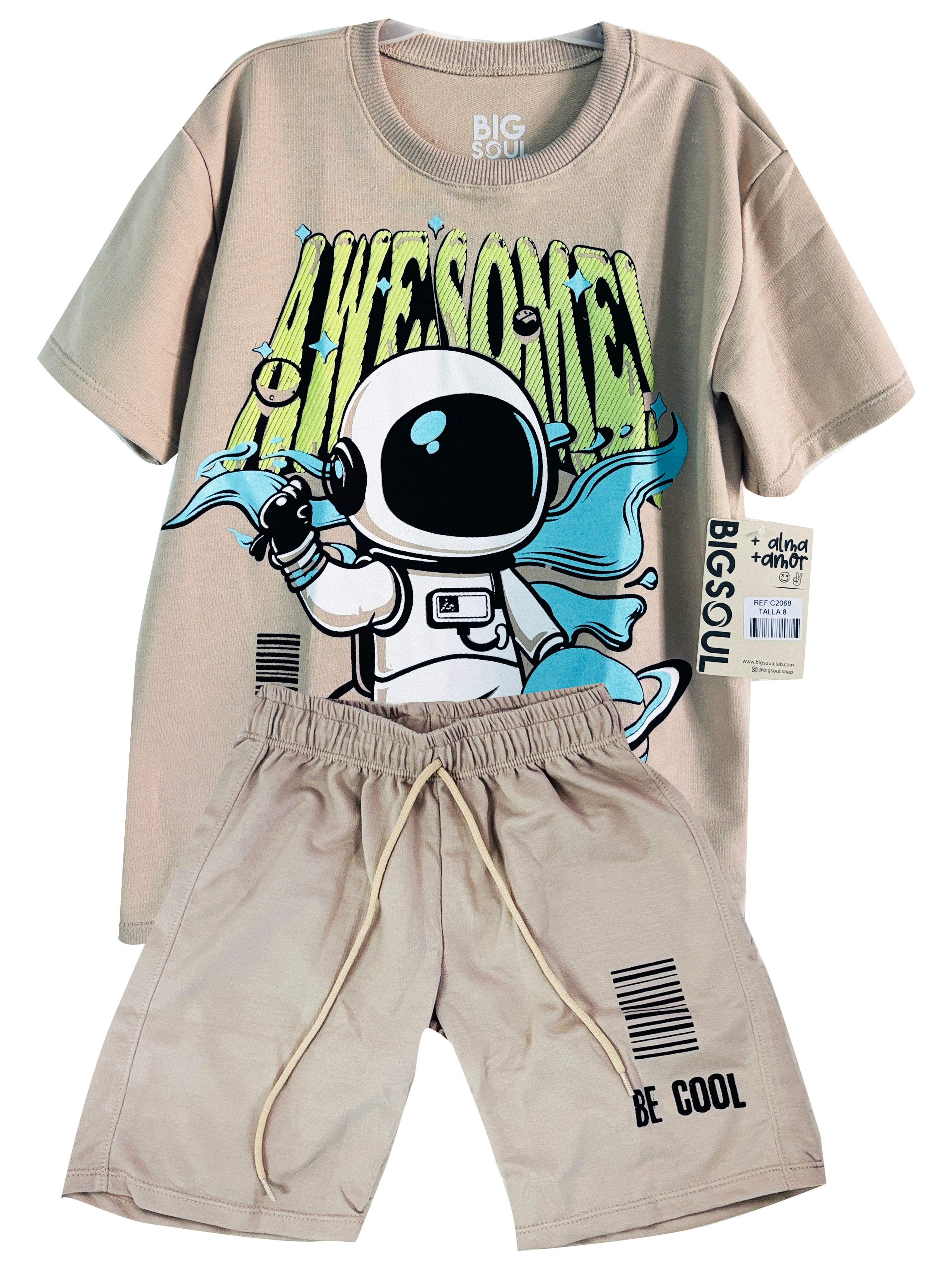 C2068 CONJUNTO UNICOLOR OVER SIZE  Y BERMUDA KAKY